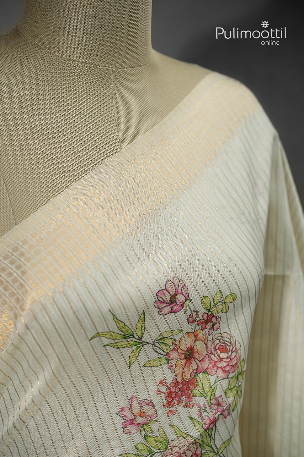 Off White Colour Semi Chanderi Traditional Saree