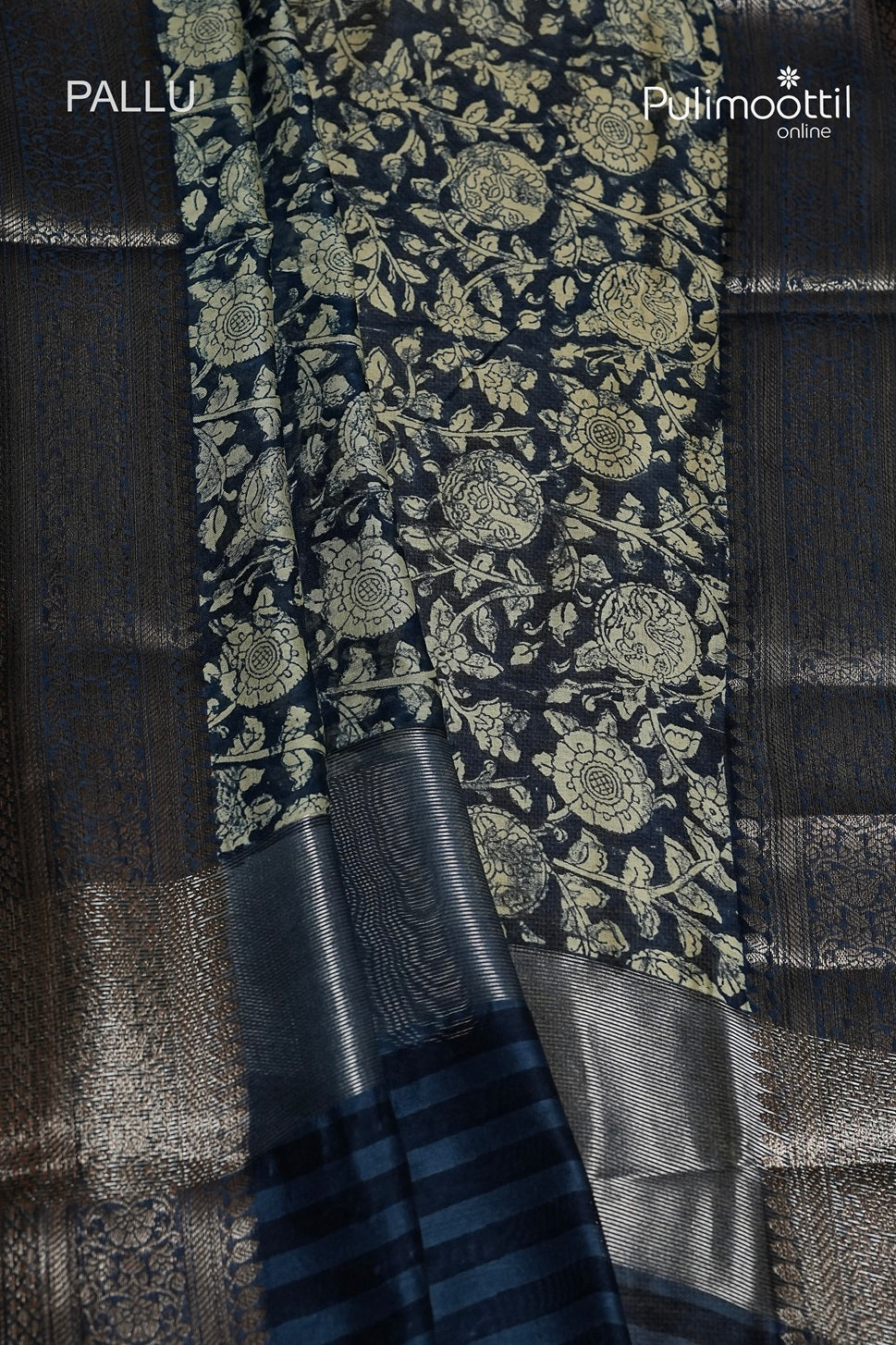 Dark German Blue Colour Chanderi Saree