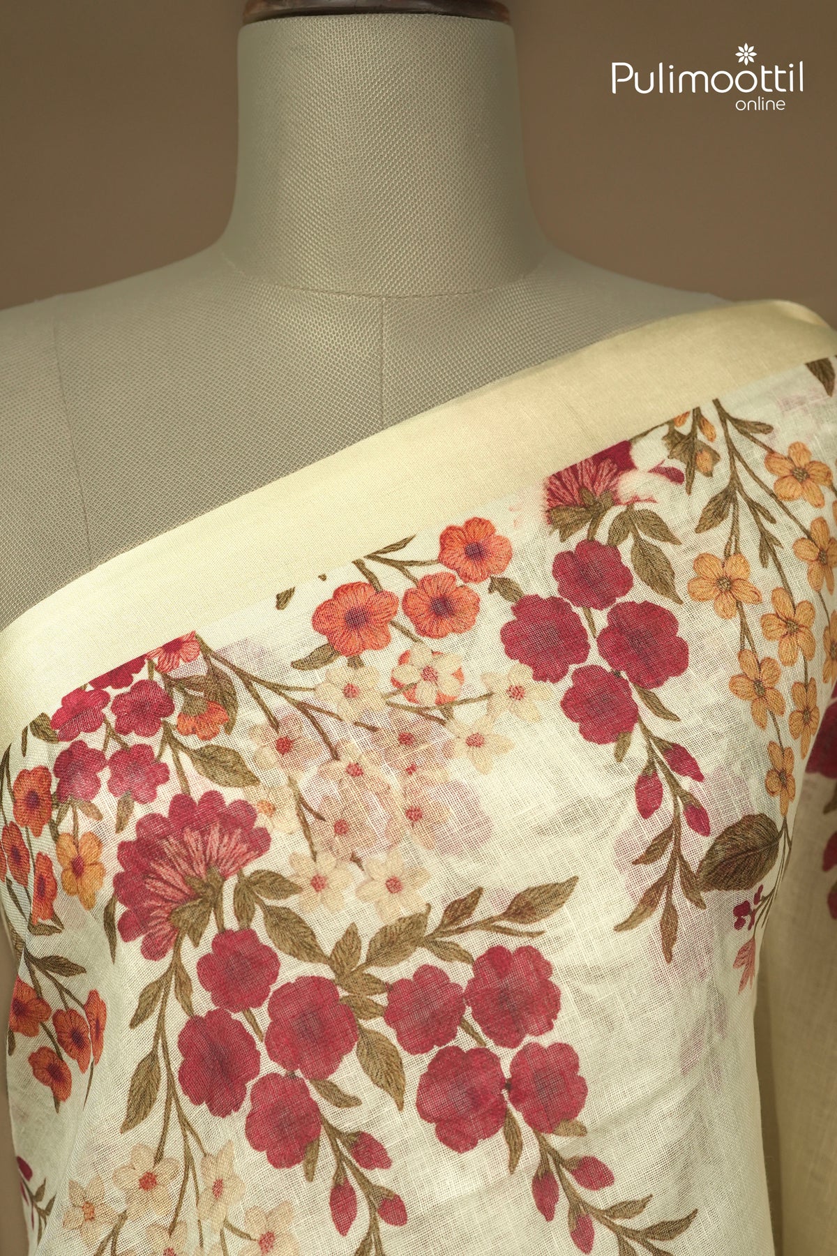 Cream Custard Linen Silk Saree