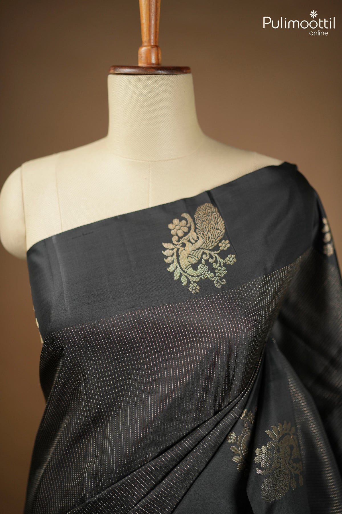 Black Colour Kanchipuram Designer Saree.
