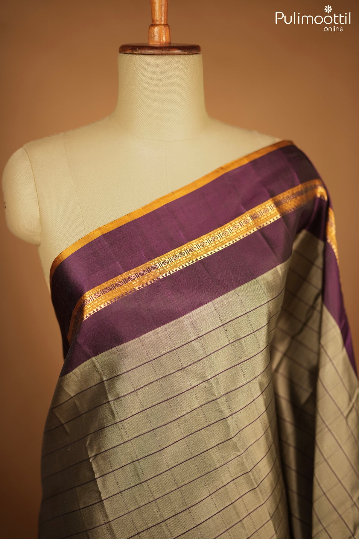 Warm Gray Color Kanchipuram Designer Saree