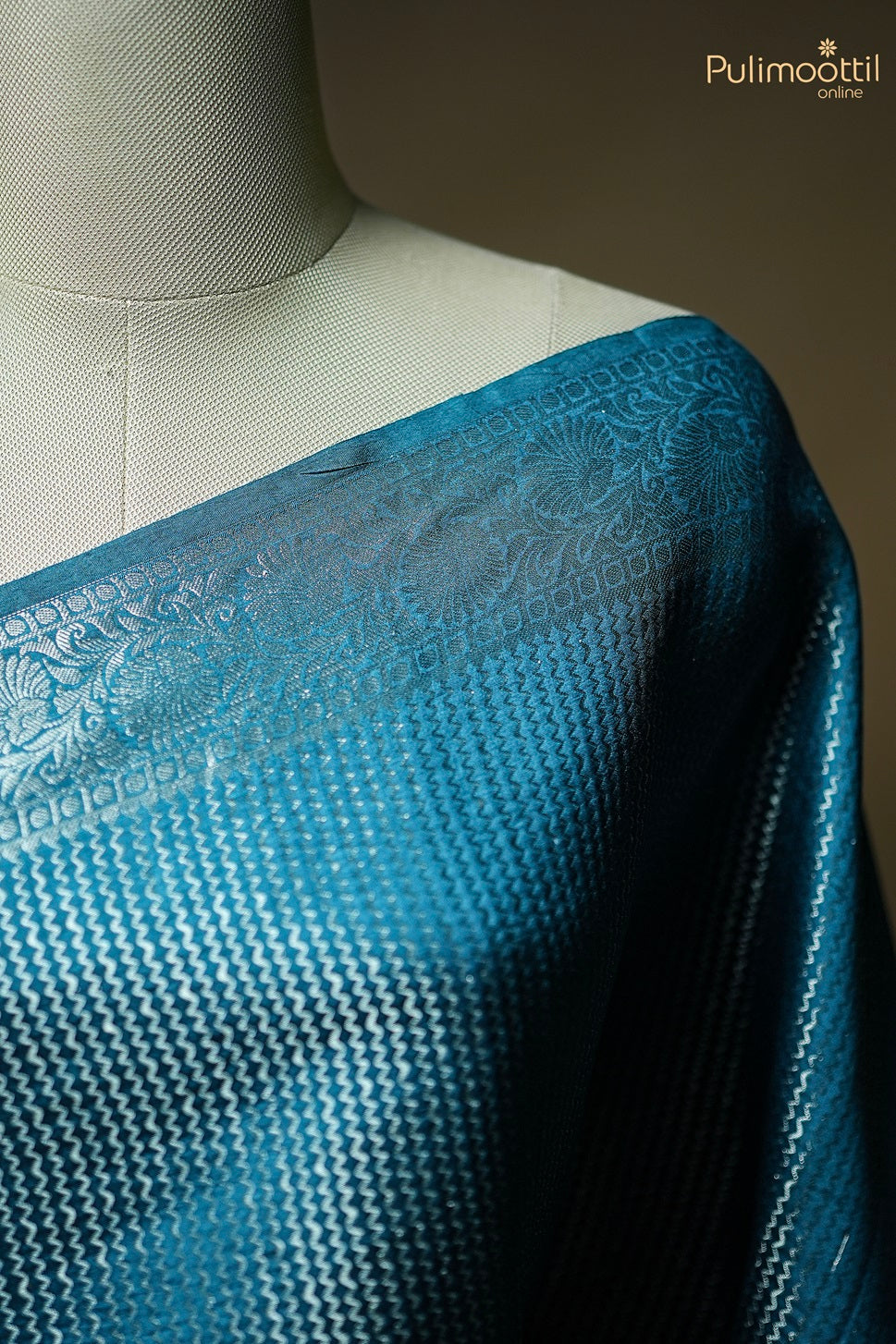 Dark Teal Blue Colour Chiniya Silk Saree