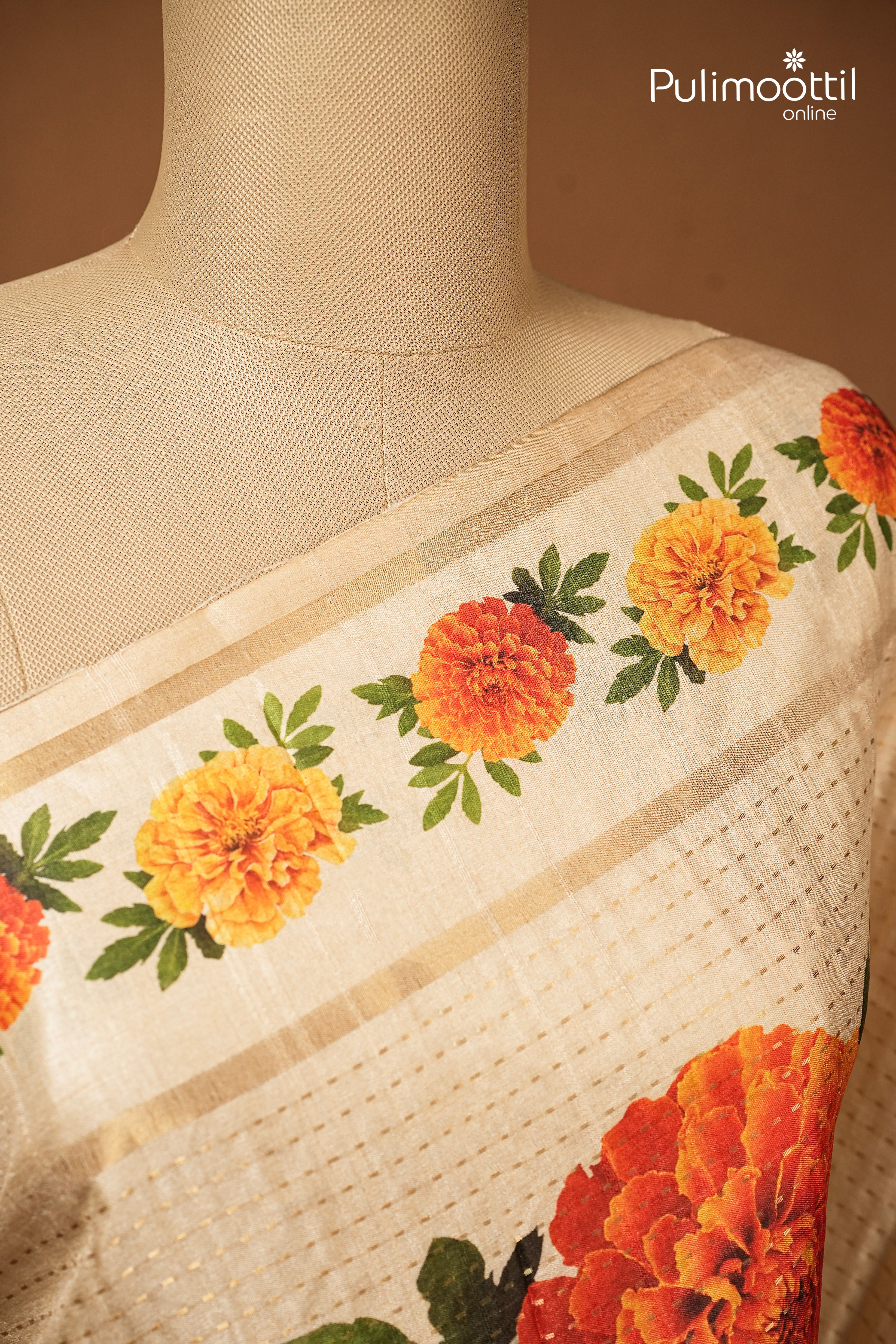 Ivory Colour Semi Jute Traditional Saree