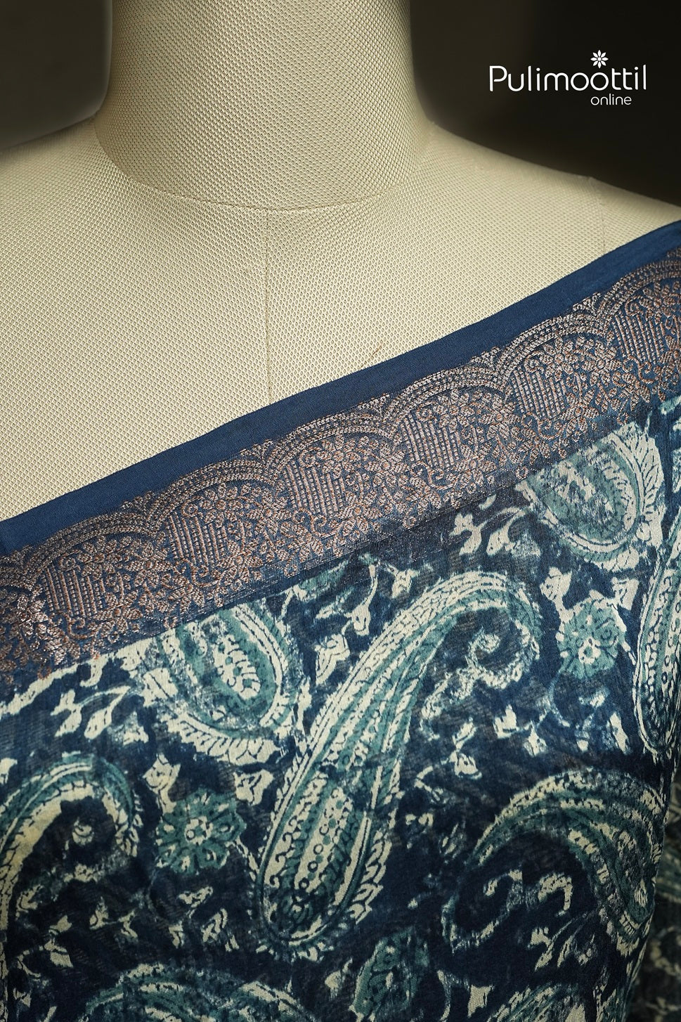 Dark German Blue Colour Chanderi Saree