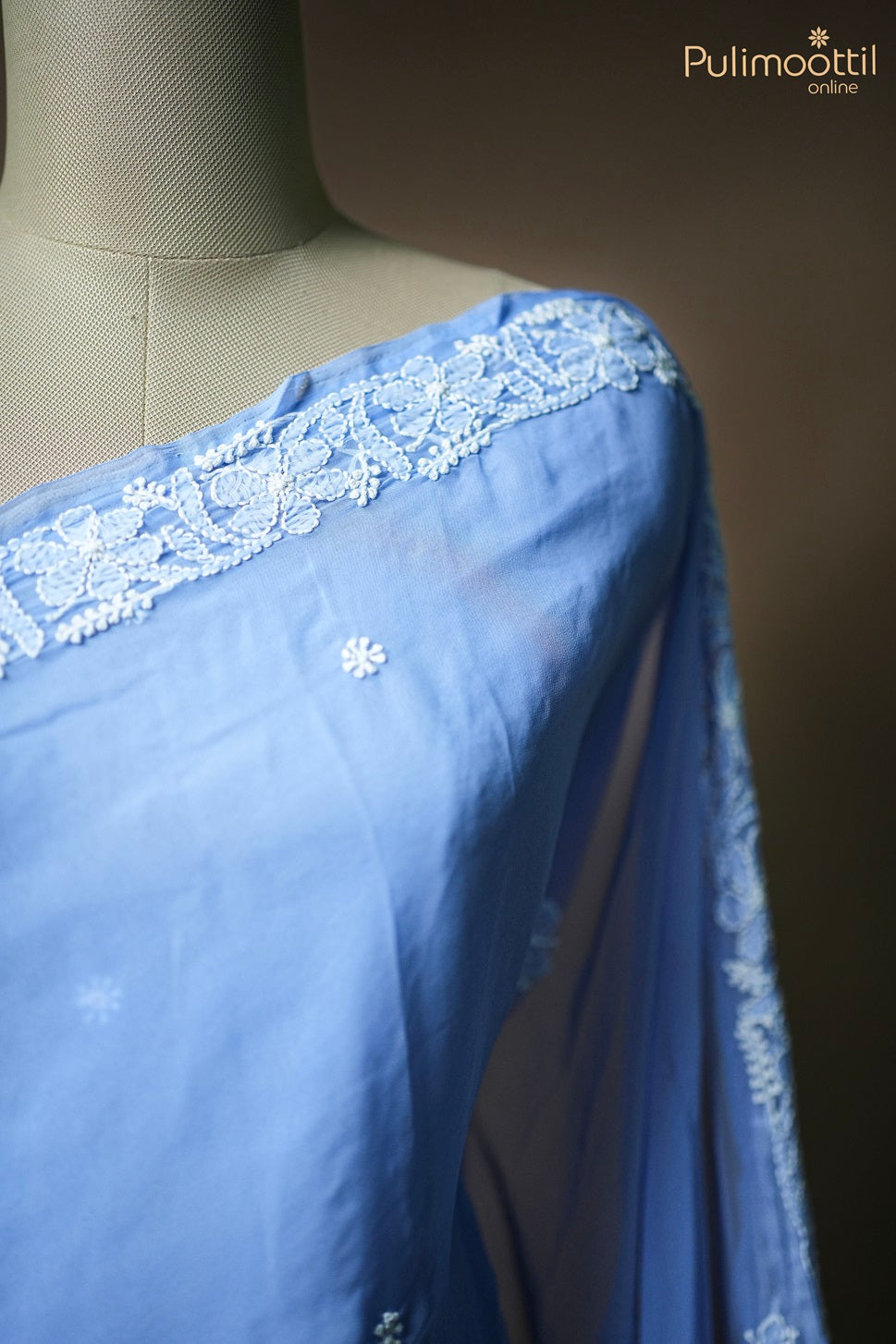 Periwinkle Blue Colour Georgette Chikankari Saree