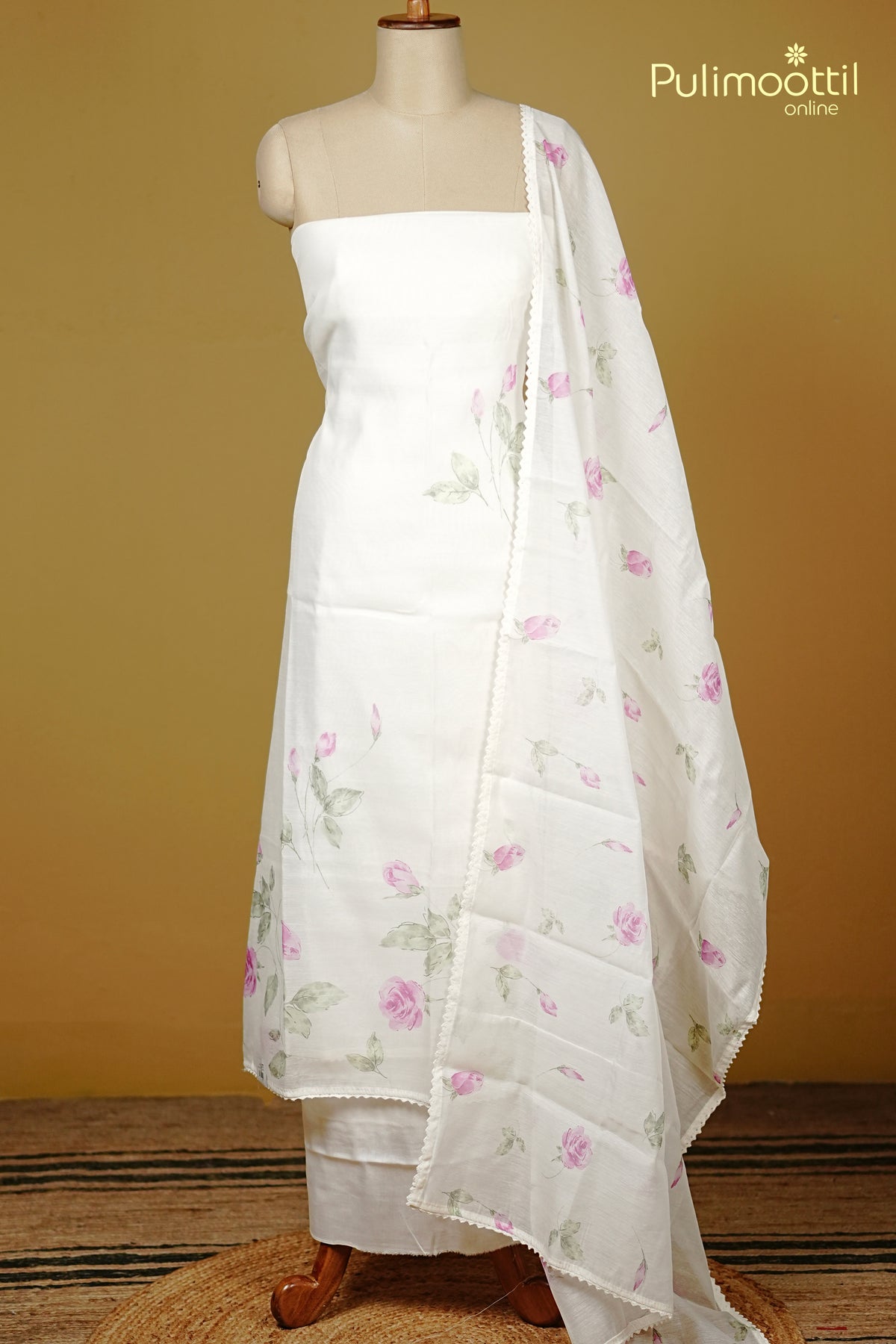 White Chanderi Unstitched Salwar Set
