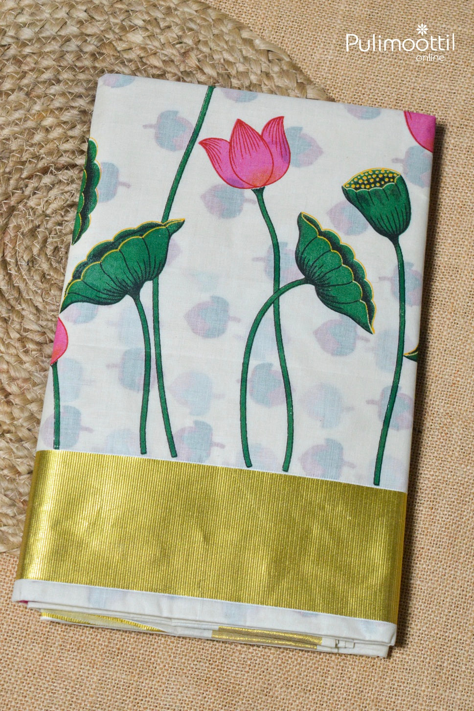 Kerala Traditional Lotus Printed Set Saree