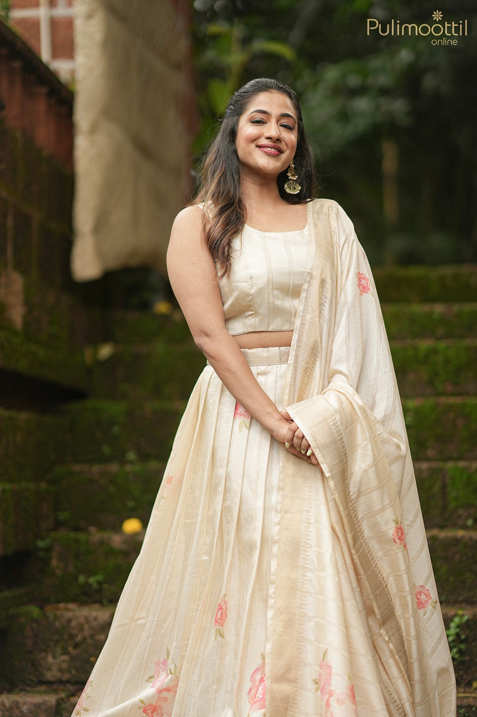 Onam Special Kerala Traditional Cream Chanderi Silk Dhavani Set