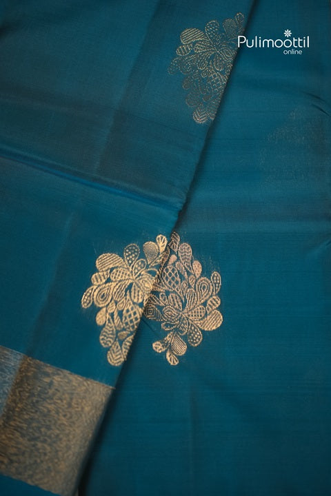 Peacock Blue Kanchipuram Semi Silk Saree.