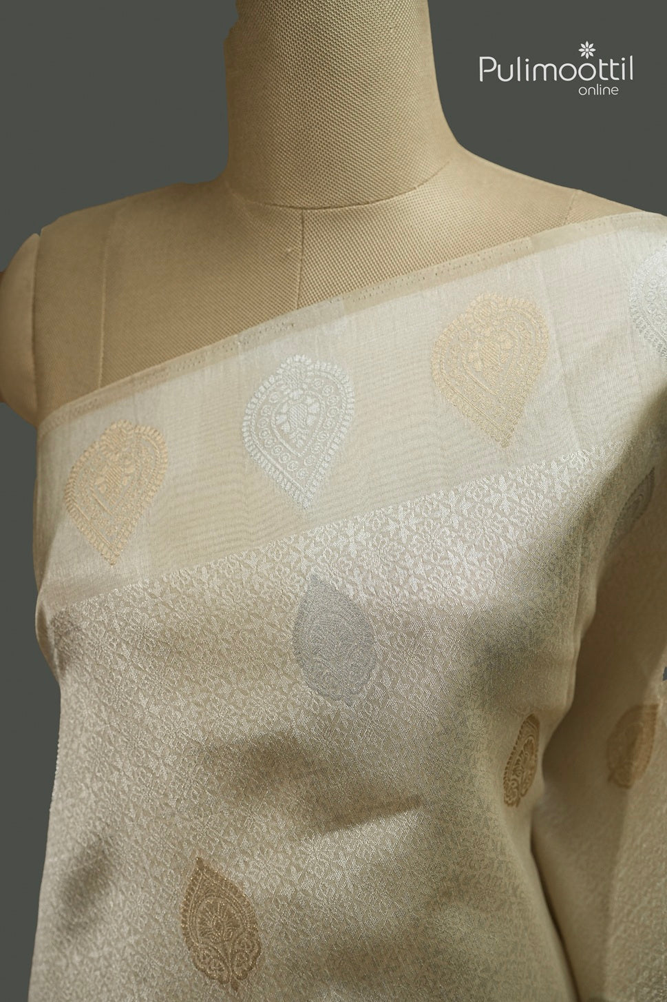 Off White Colour Semi Organza Traditional Saree