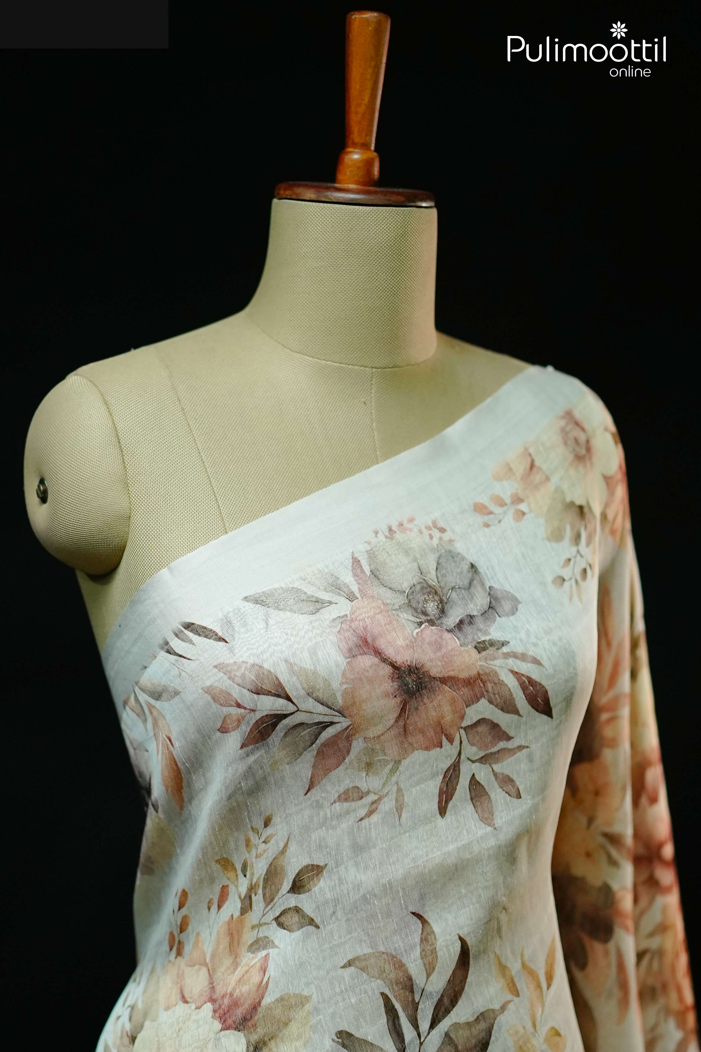 Off White Colour Linen Silk Saree.