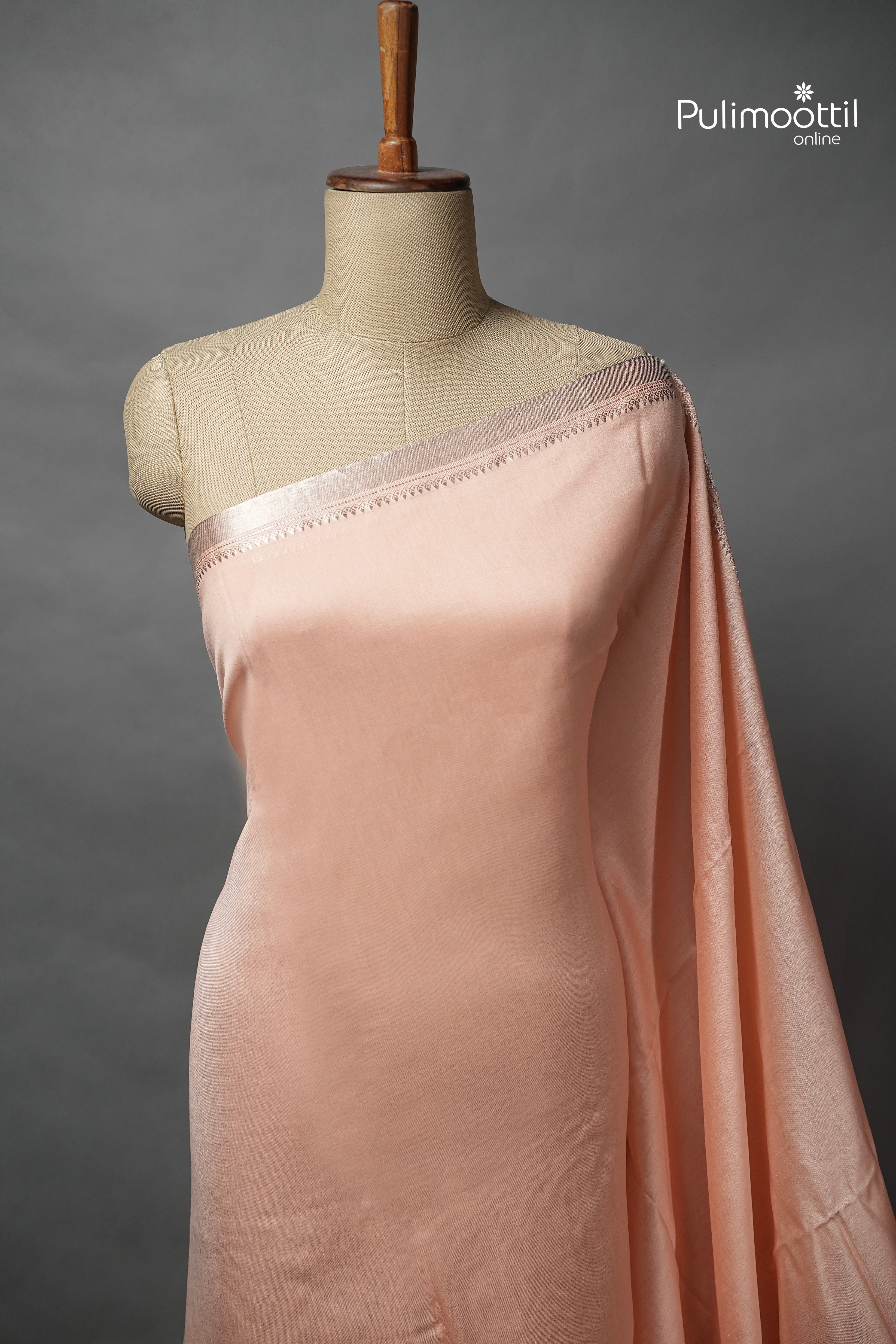 Light Peach Colour Semi Chanderi Saree