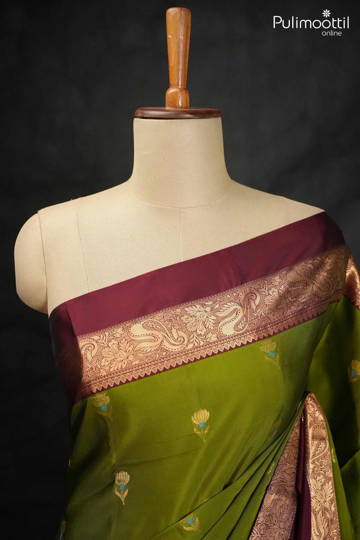 Olive Green Colour Kanchipuram Saree