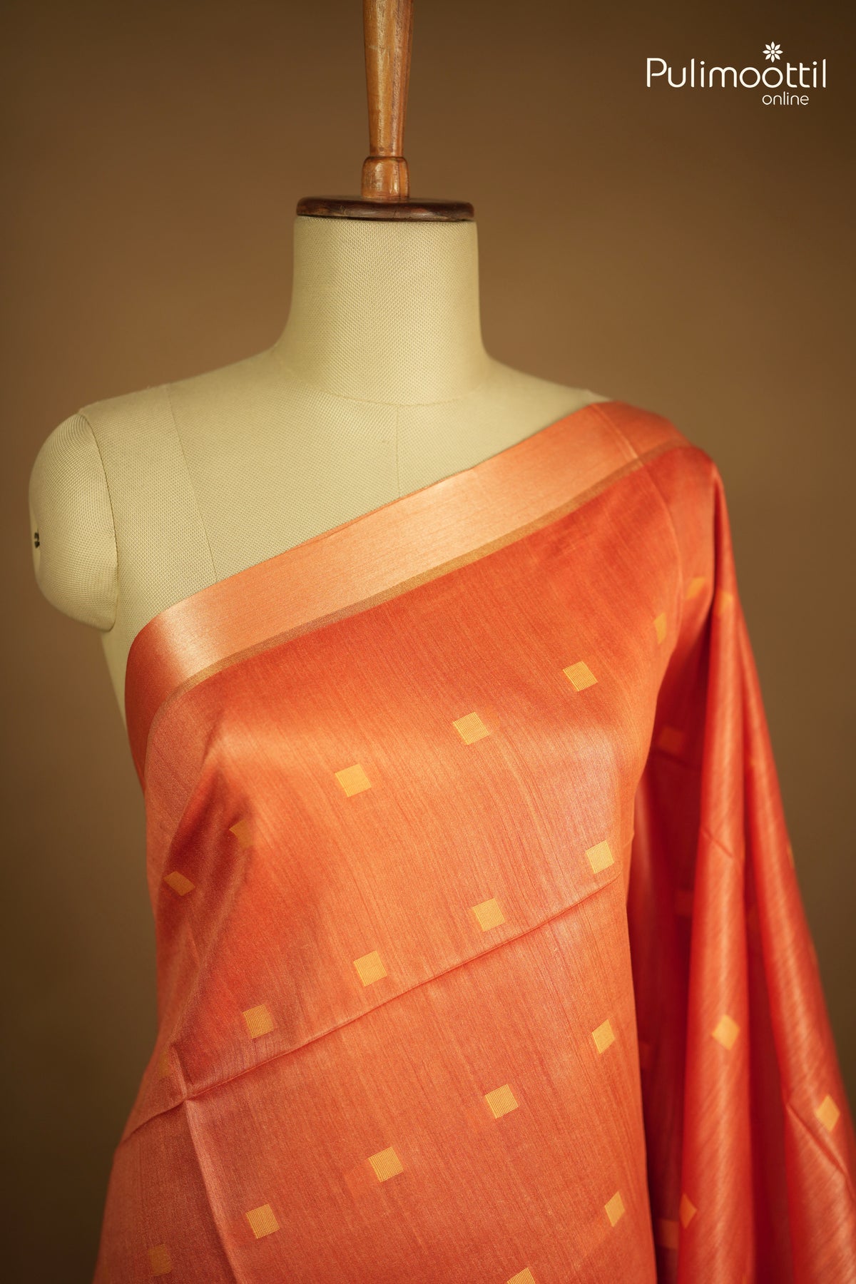 Rust Orange Colour Tussar Silk Saree