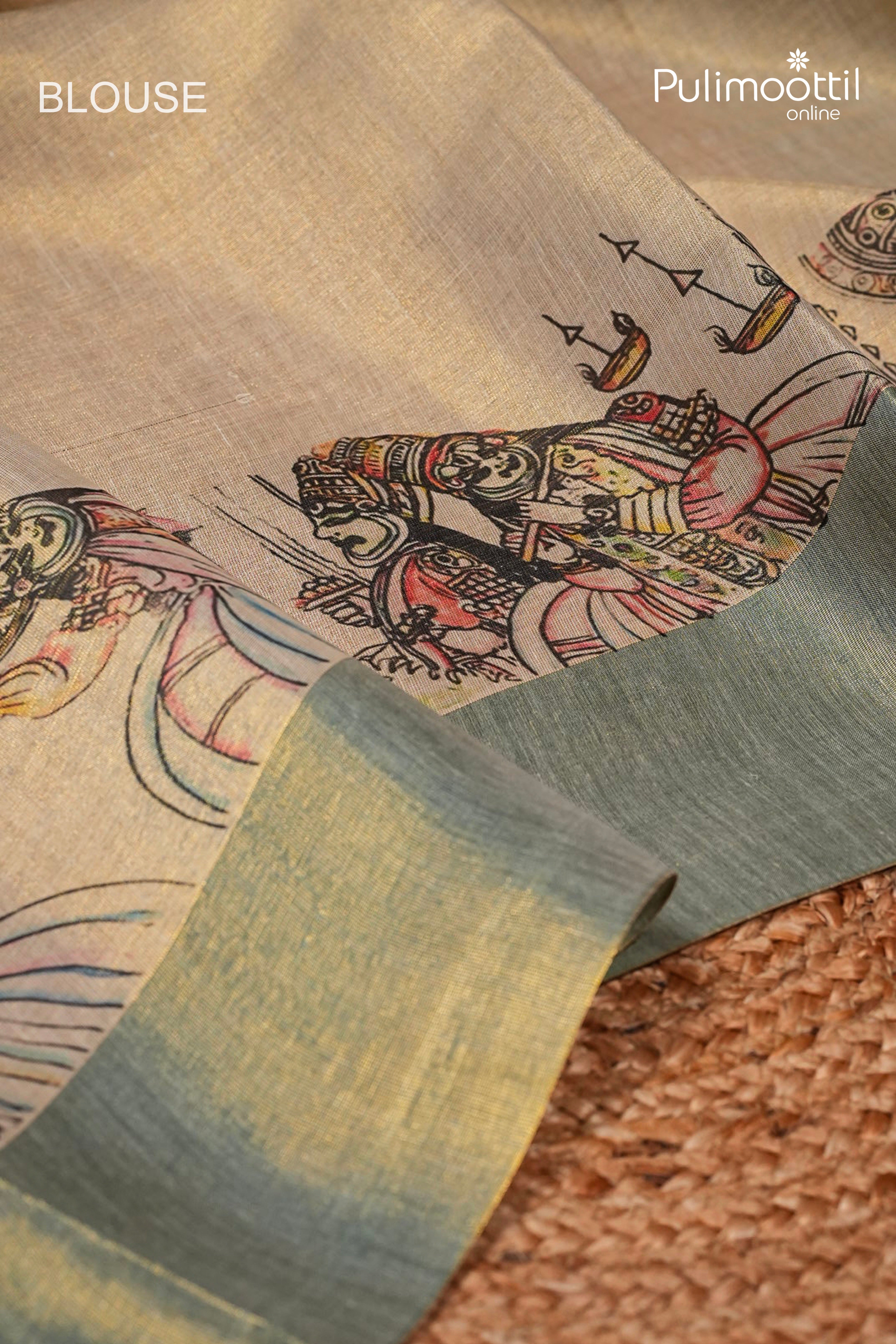 Kerala Traditional Kathakali Golden Tissue Set Saree
