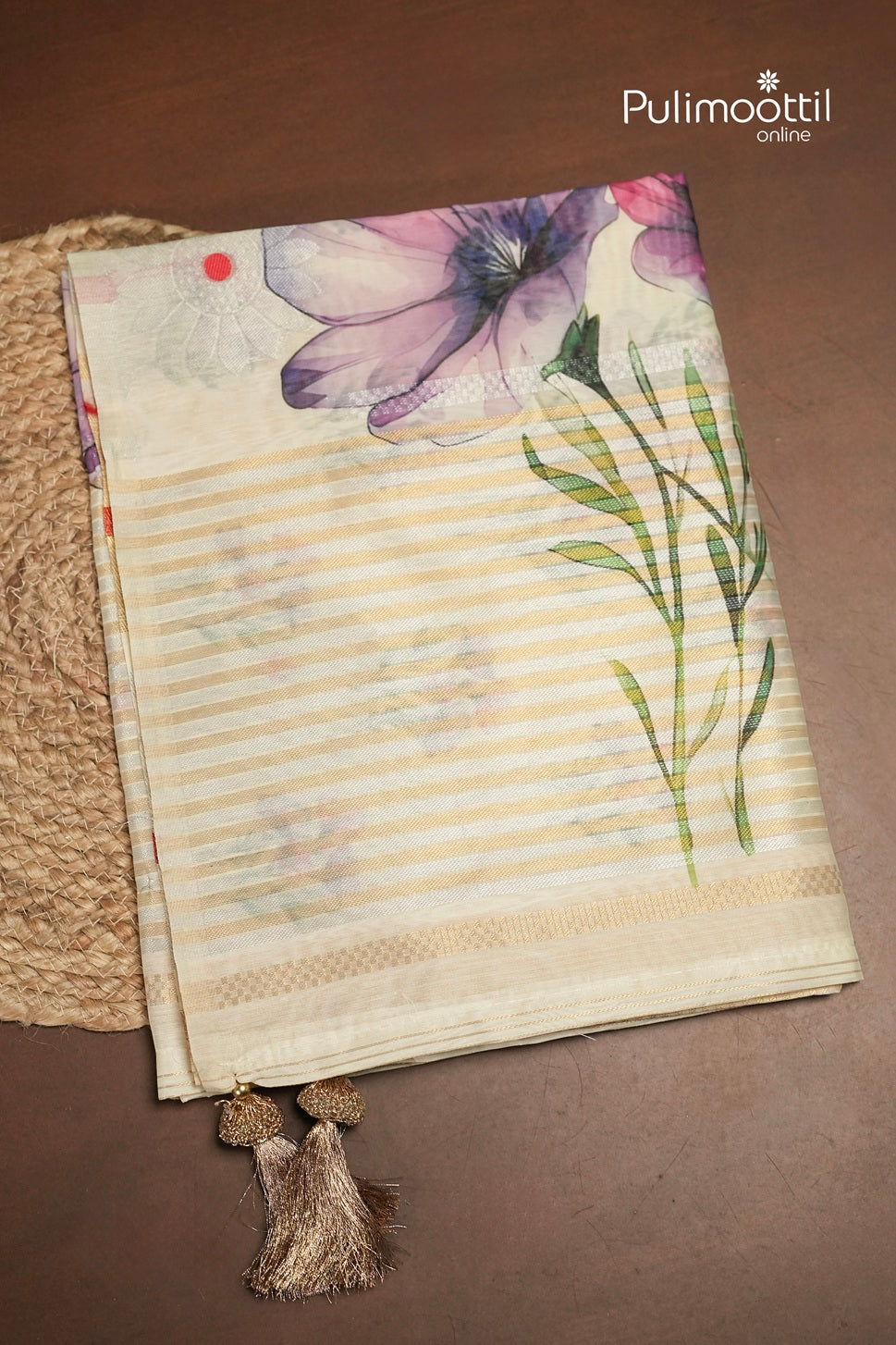 Off White Colour Semi Chanderi Traditional Saree