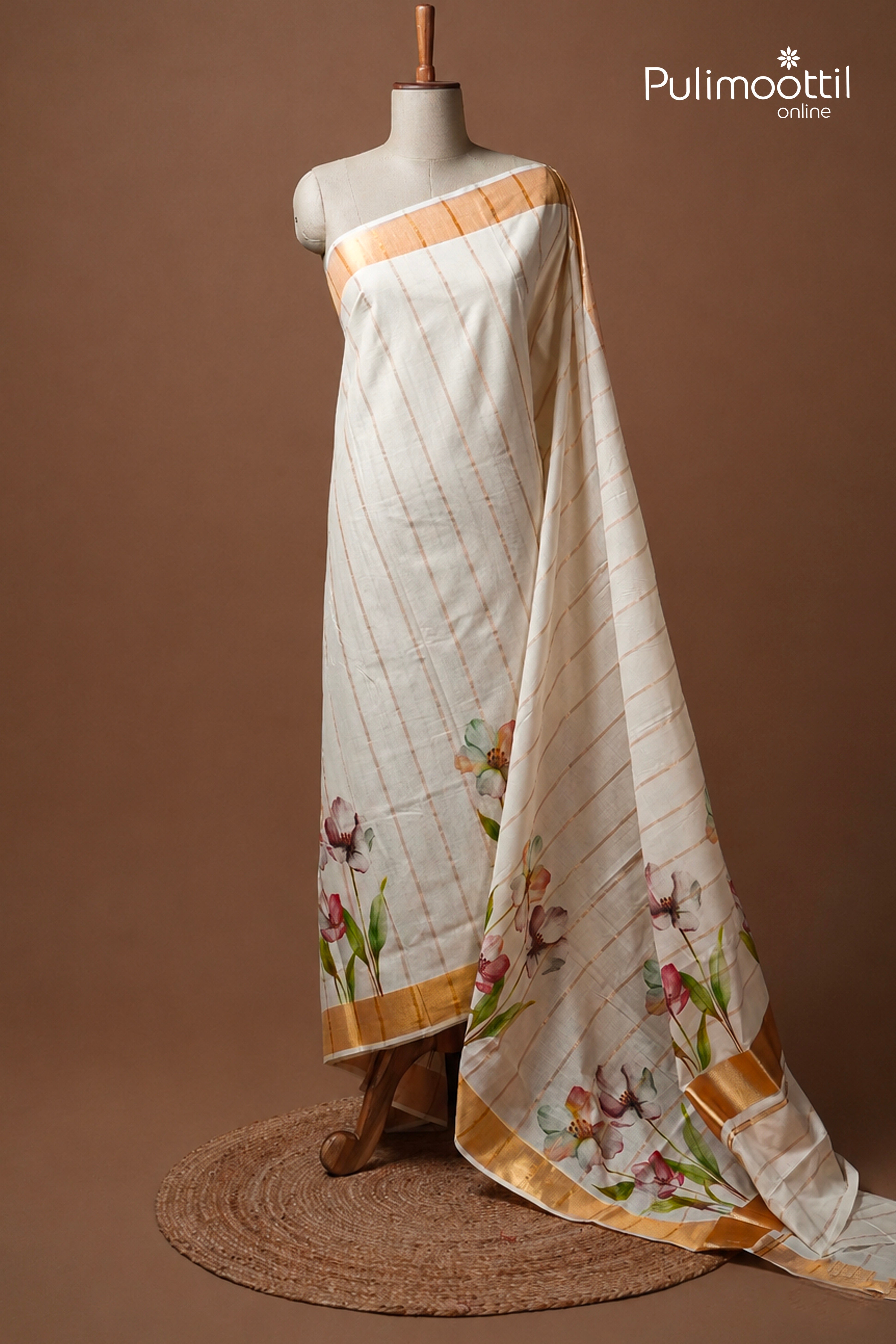 OffWhite Colour Kerala Traditional Cotton Set Saree