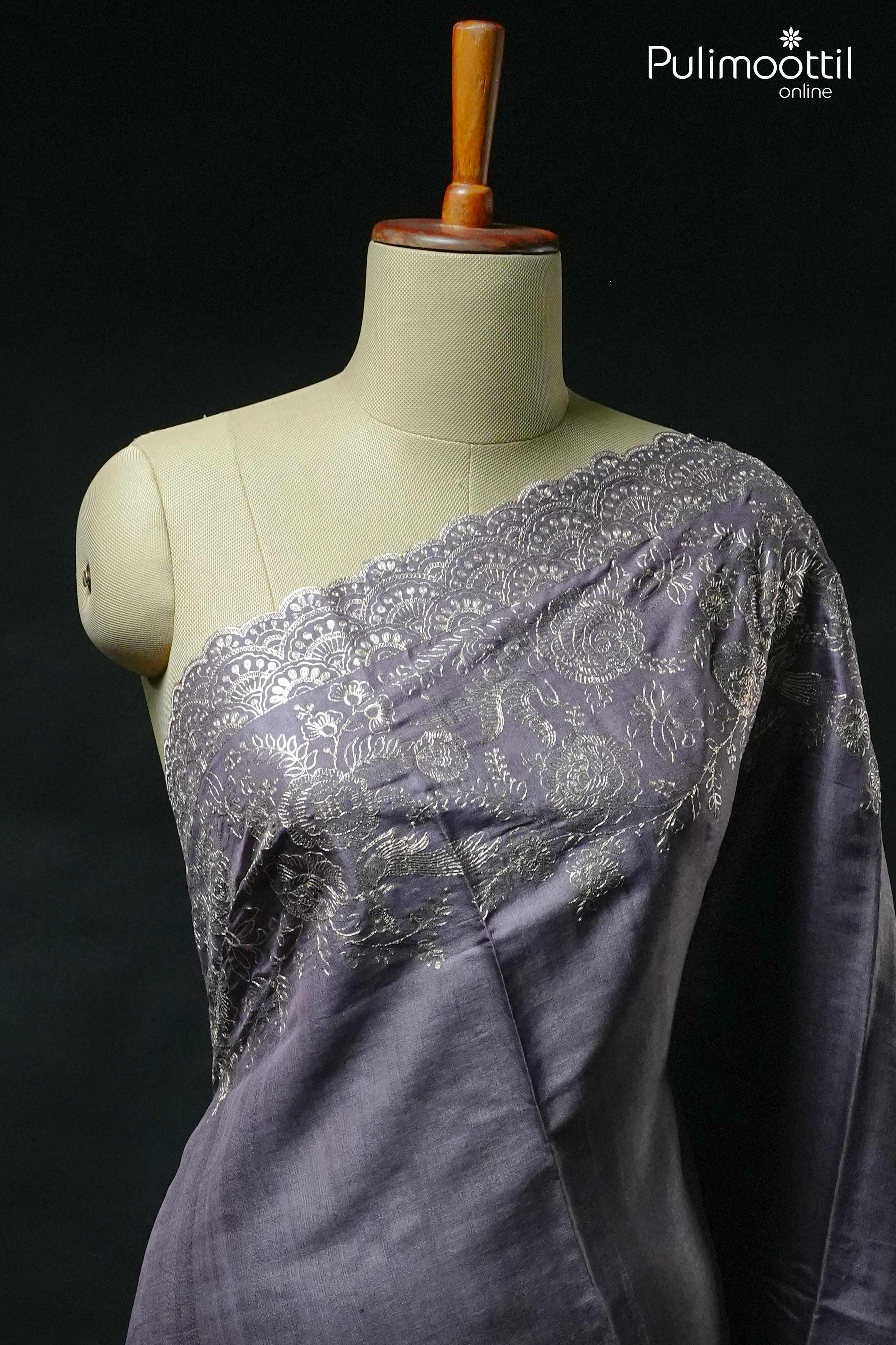 Dark Lavender Colour Tussar Silk Saree.