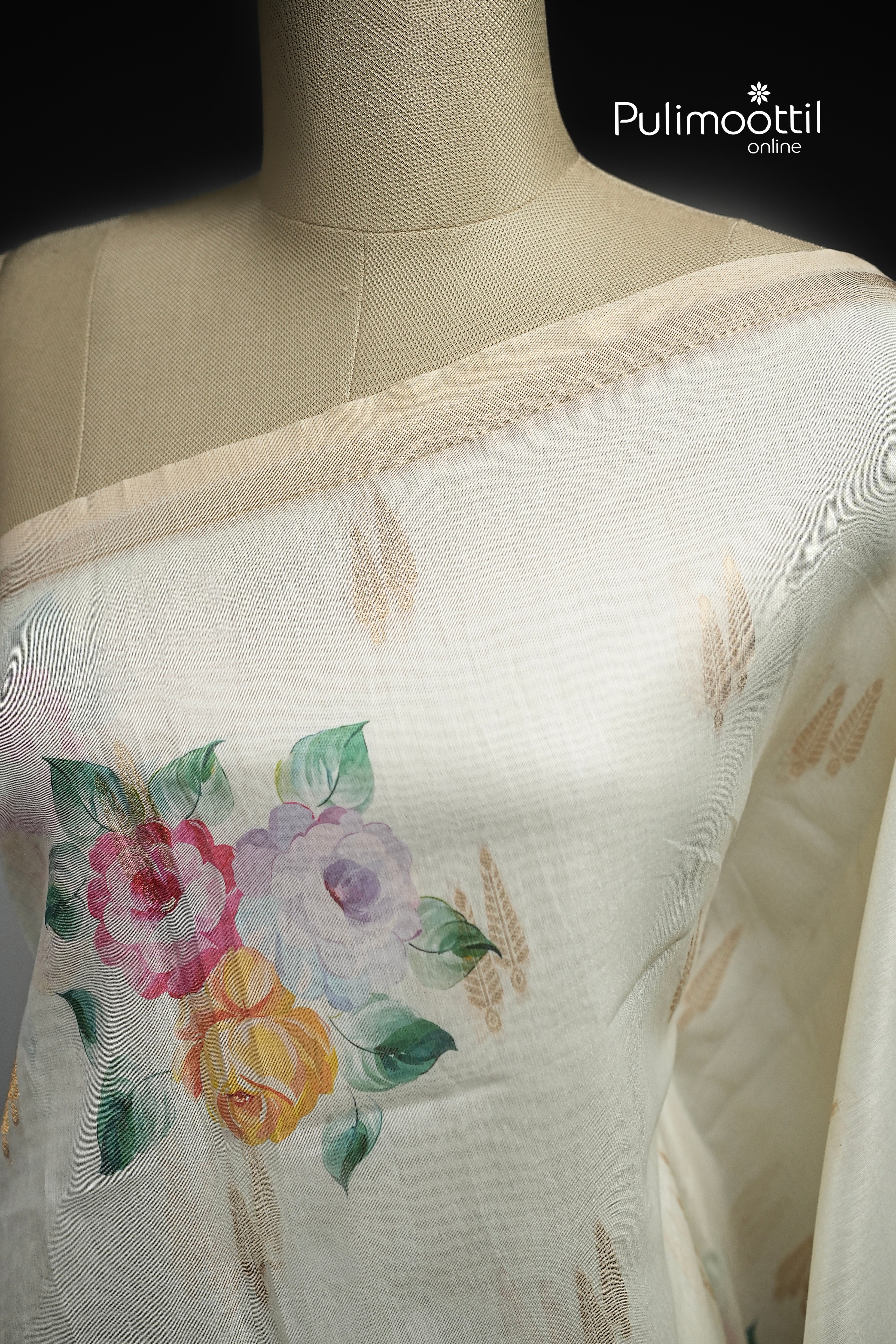 Off White Colour Semi Chanderi Traditional Saree