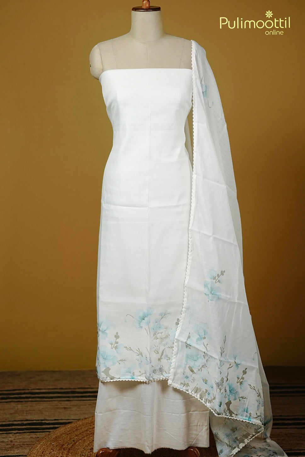 White Chanderi Unstitched Salwar Set
