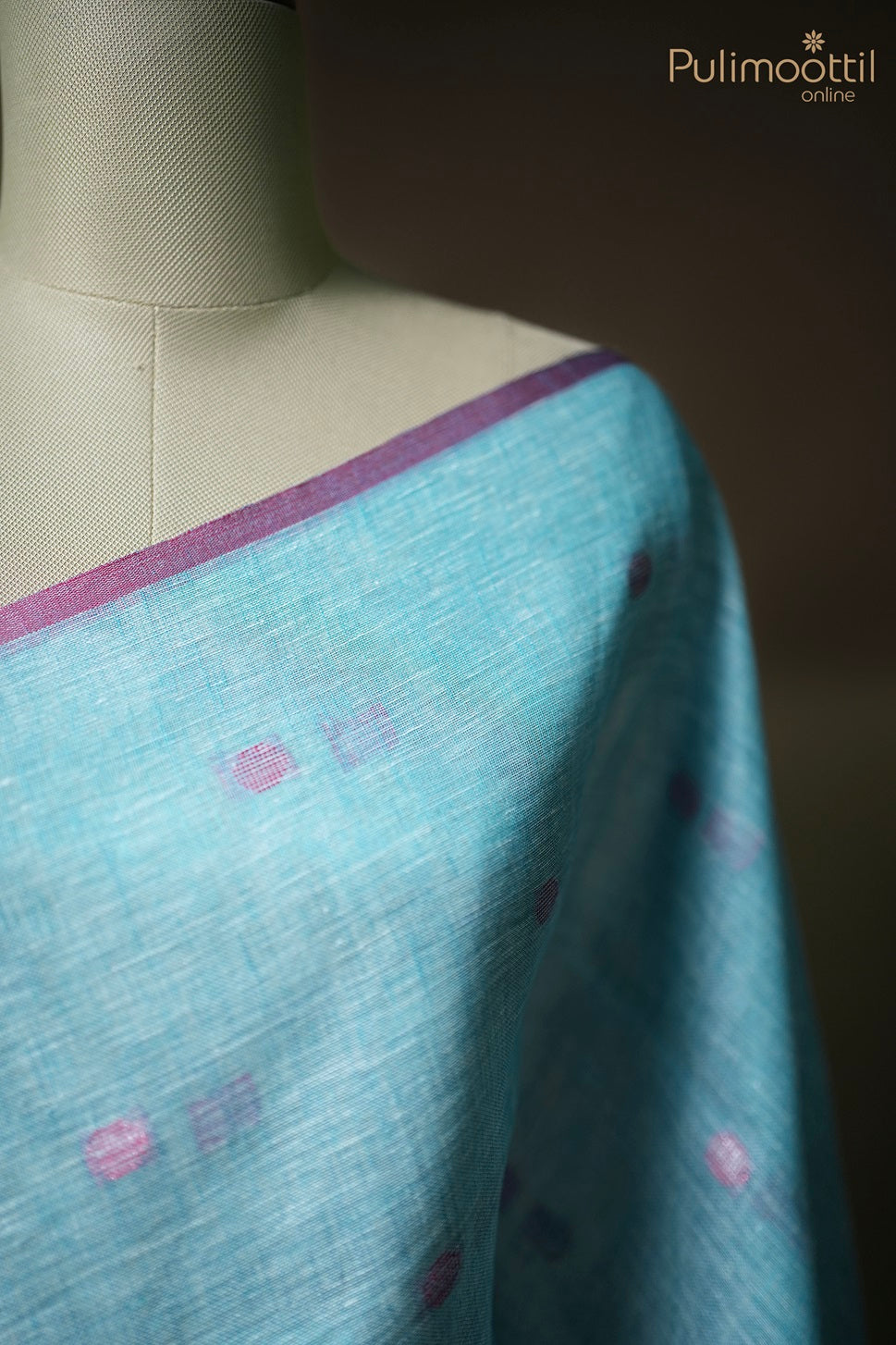 Sky Blue Colour Linen Saree.