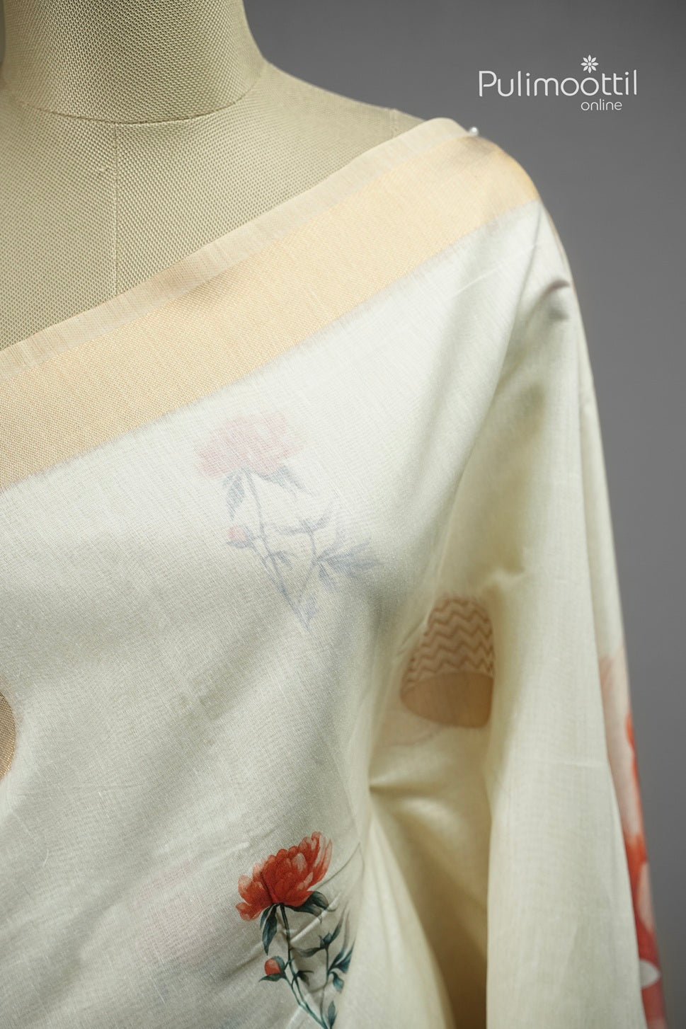 Off White Colour Semi Chanderi Traditional Saree
