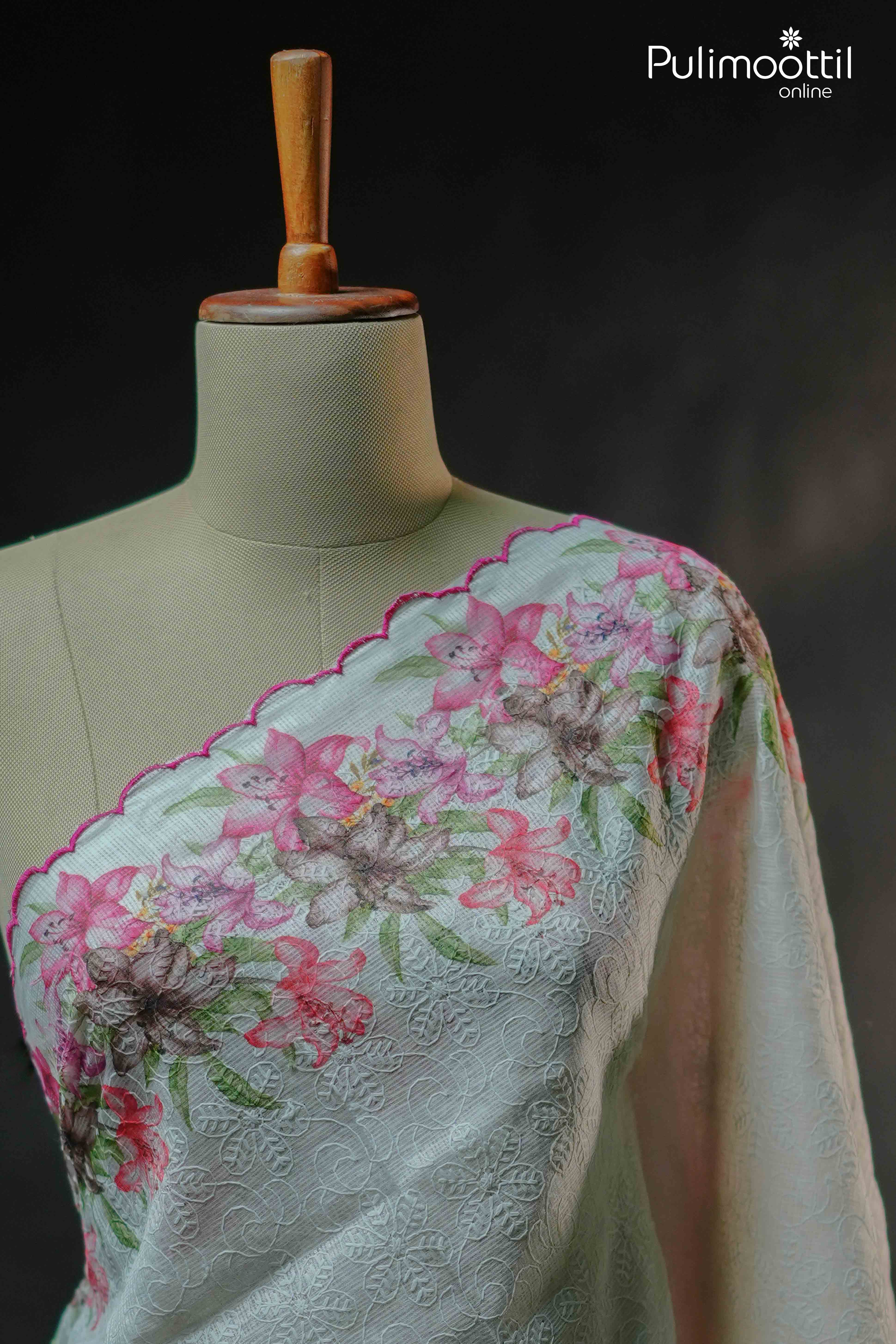 White Colour Net Cotta Saree.