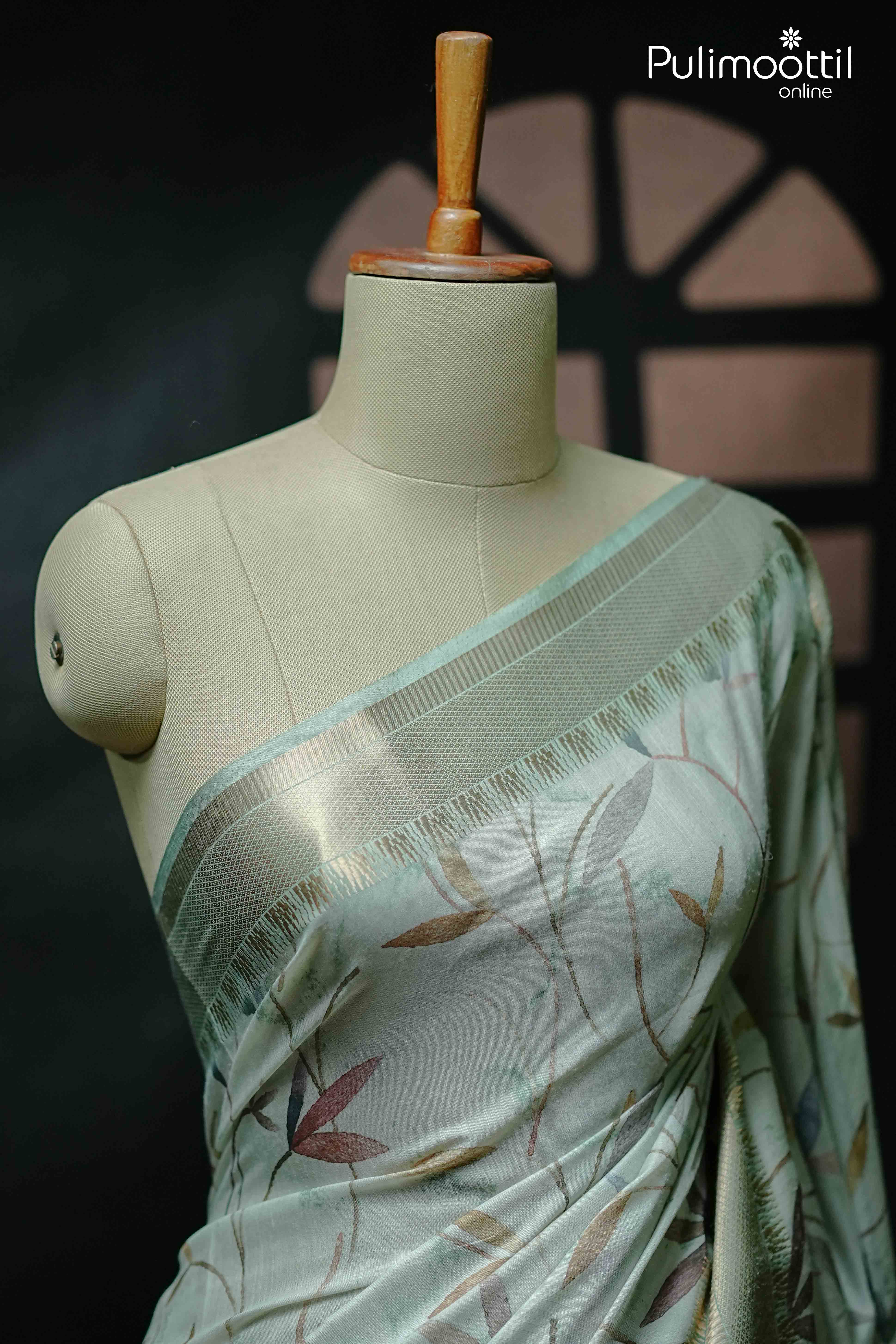 Pastel Green Colour Printed Semi Chanderi Saree