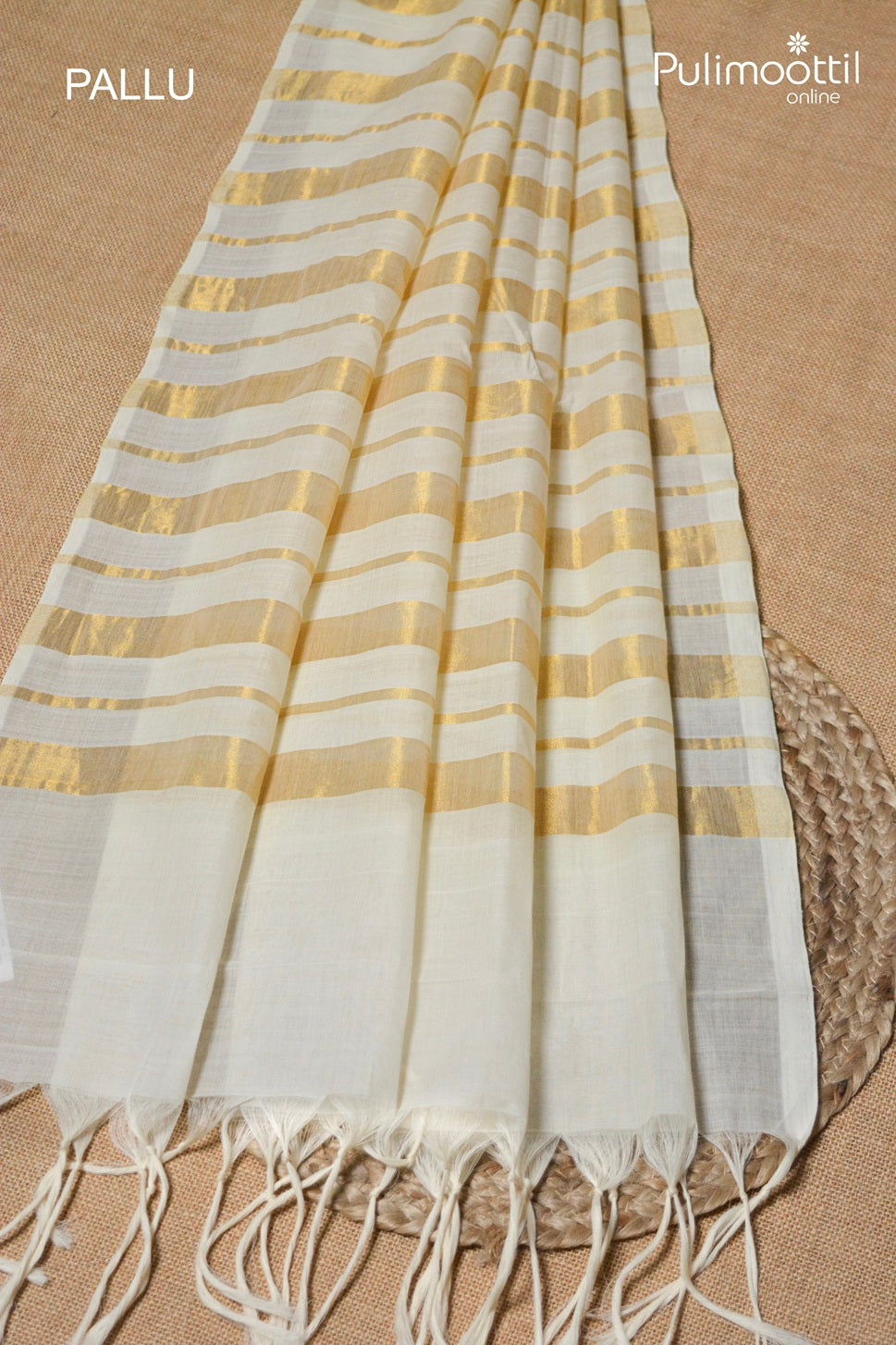 Cream colour Cotton Handloom Saree