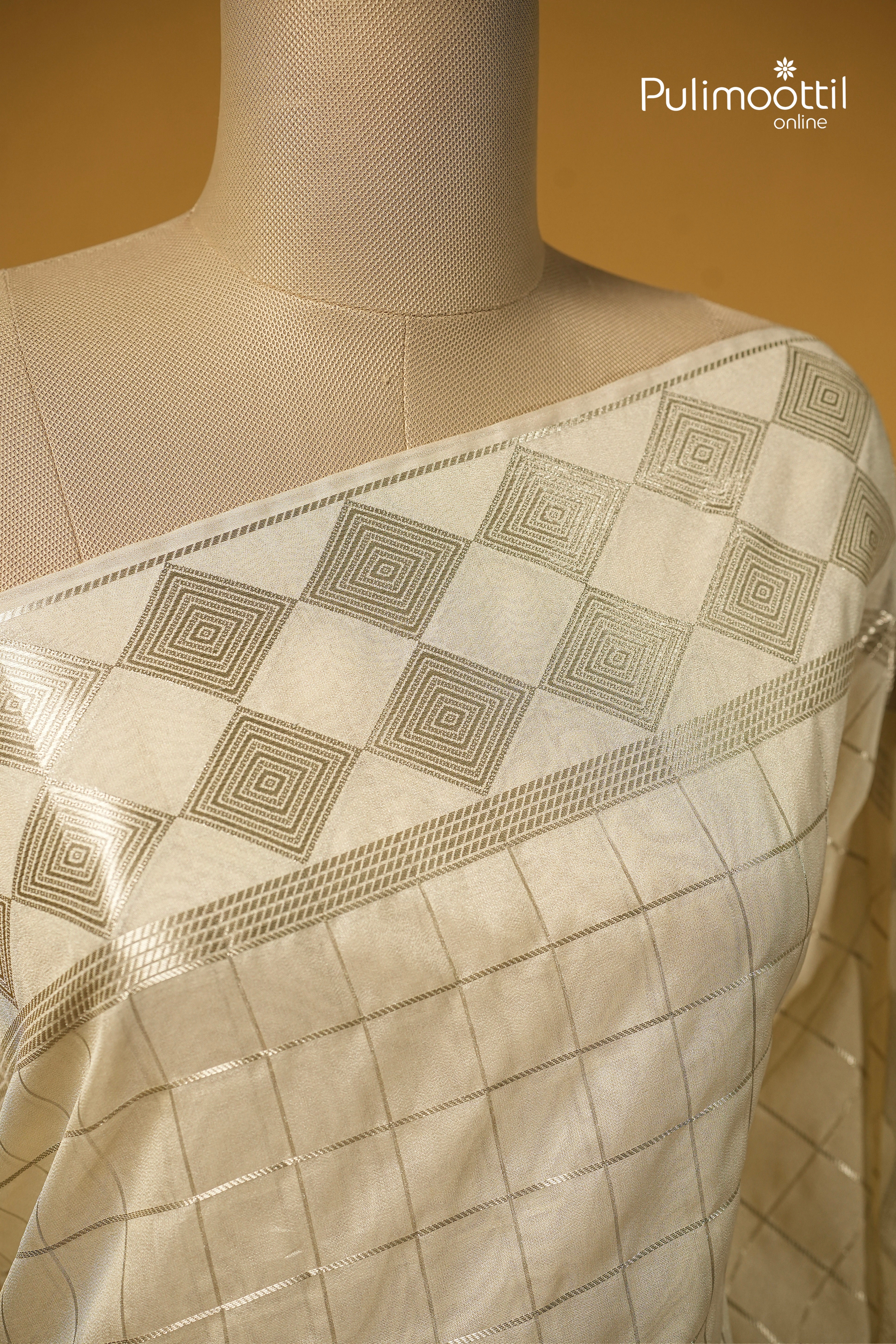 Ivory Colour Organza Traditional Saree