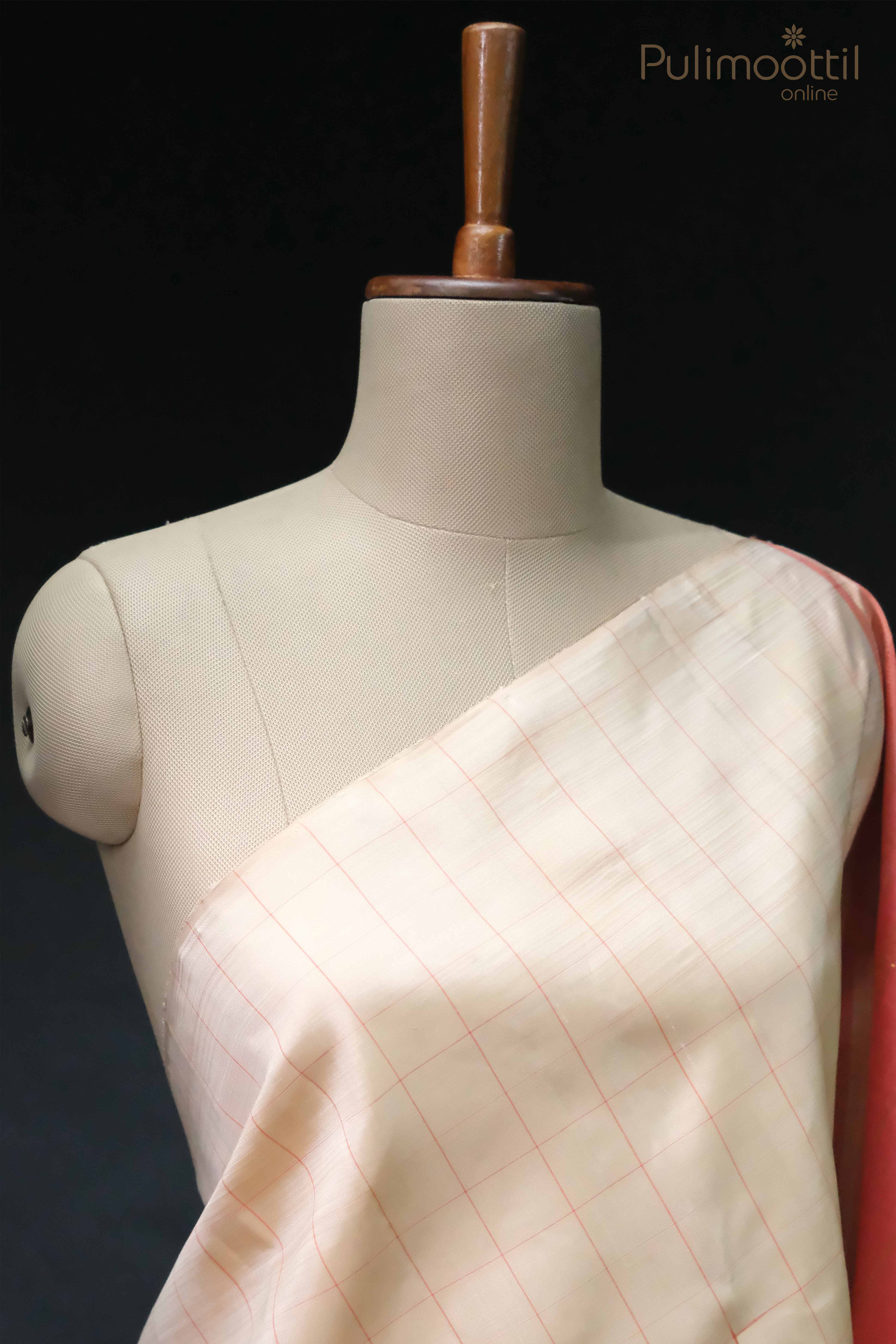 Cream Colour Pure Kanchipuram Silk Saree