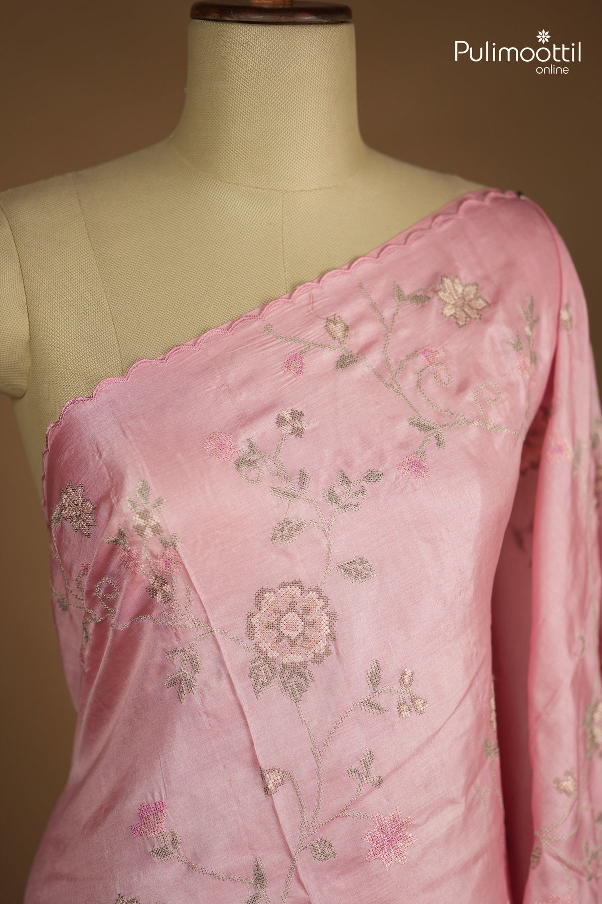 Pastel Pink Colour Tussar Silk Saree