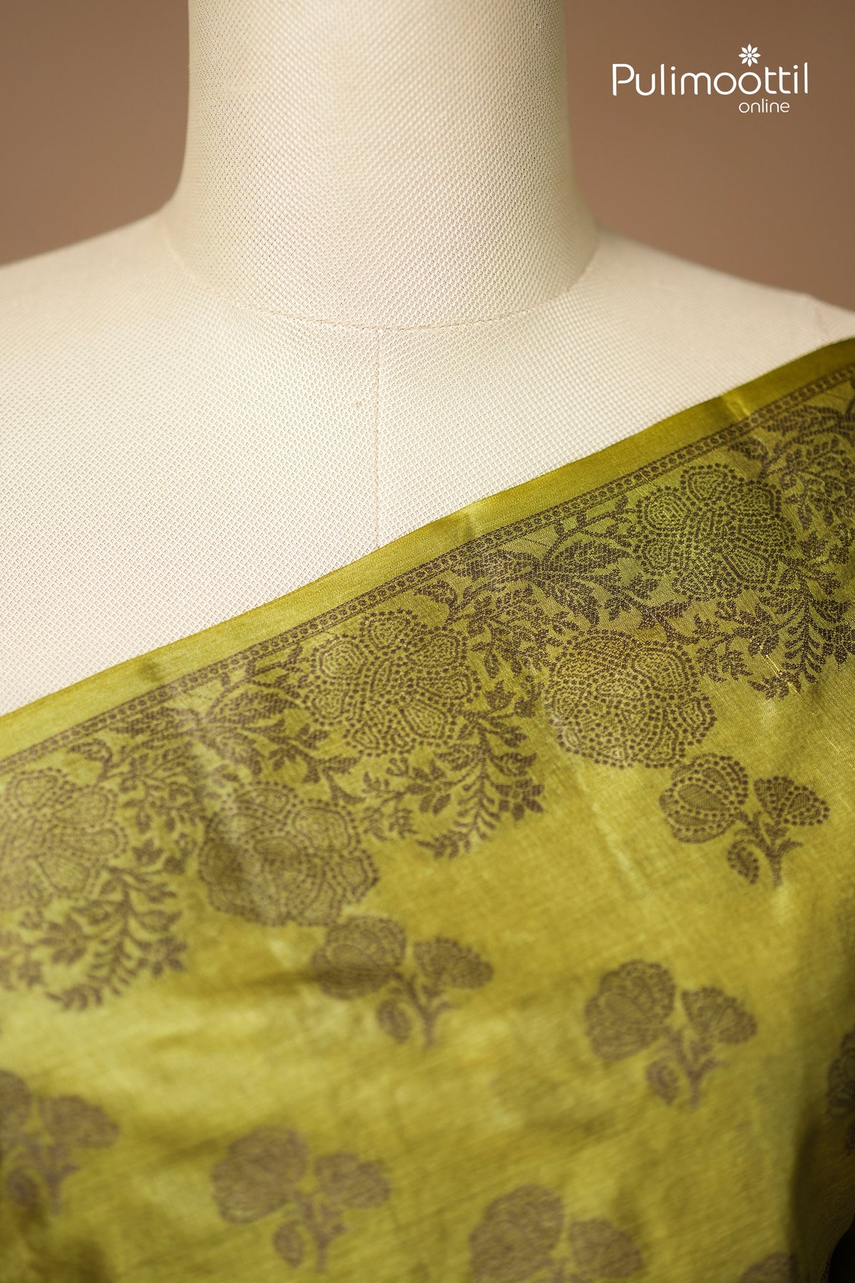 Olive Green Colour Tussar Silk Saree