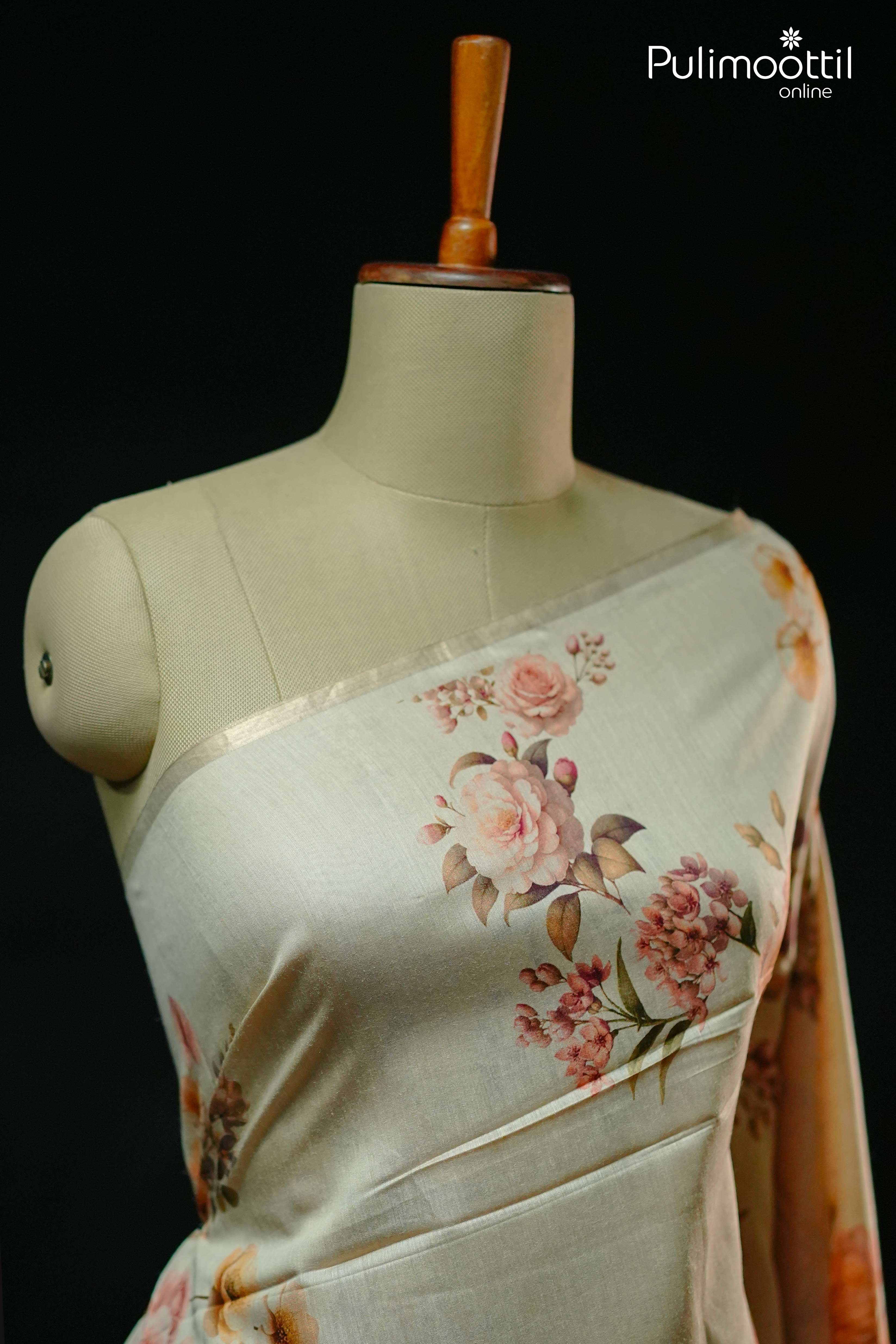 Cream Colour Pure Tussar Silks Saree.