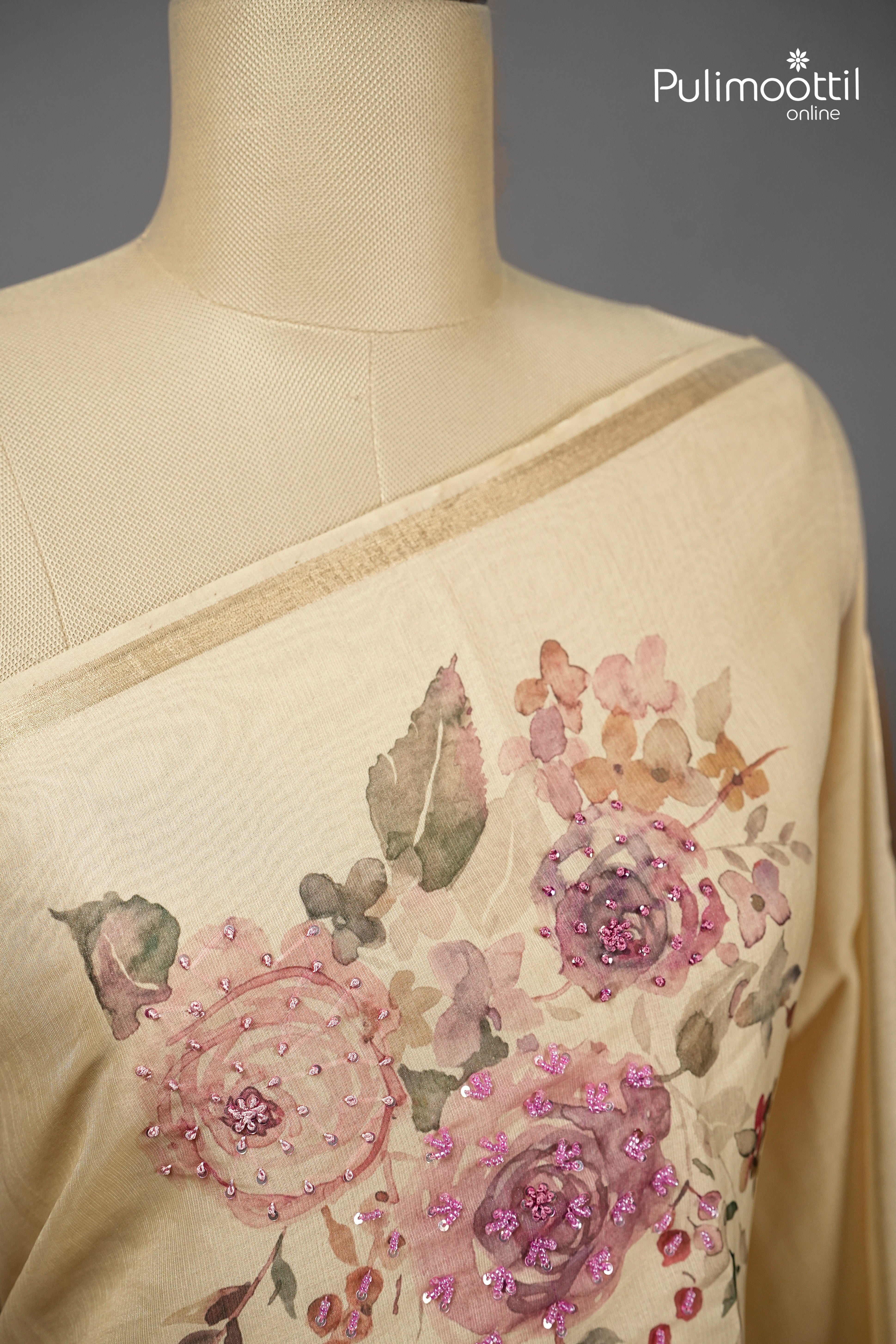 Ivory Colour Oraganza Saree