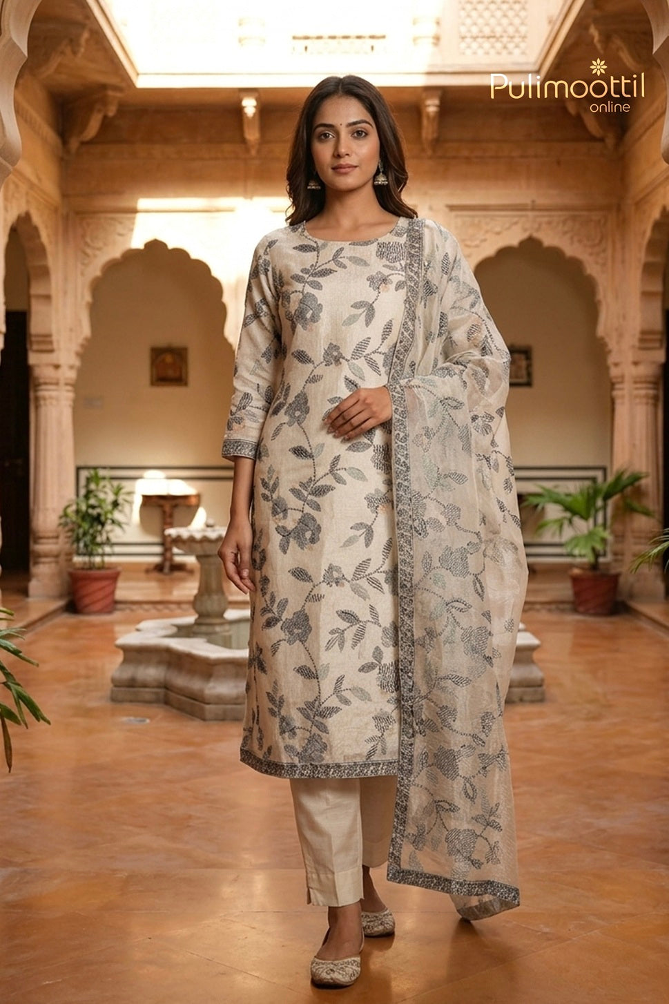 Ivory Crushed Organza Unstitched Salwar Set