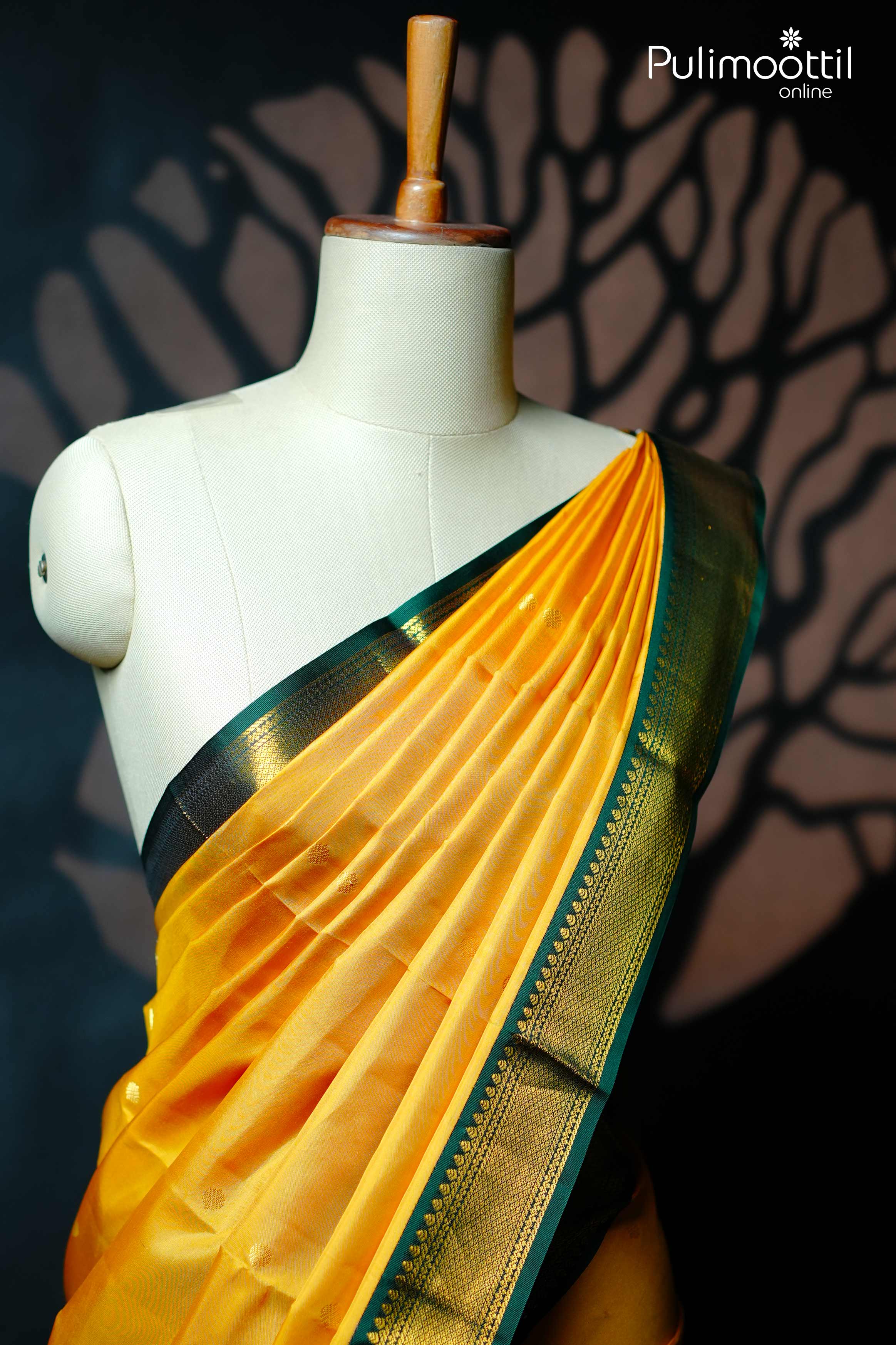 Golden Yellow Colour Pure Kanchipuram Saree.
