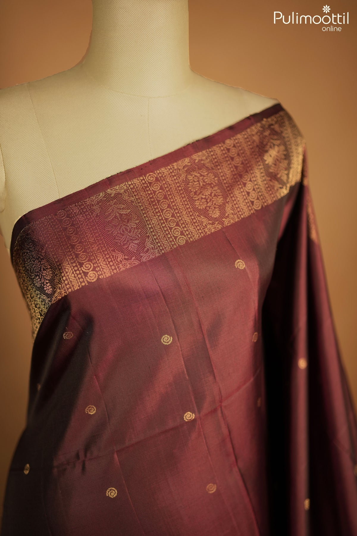 Deep Maroon Color Kanchipuram Soft Silk Saree