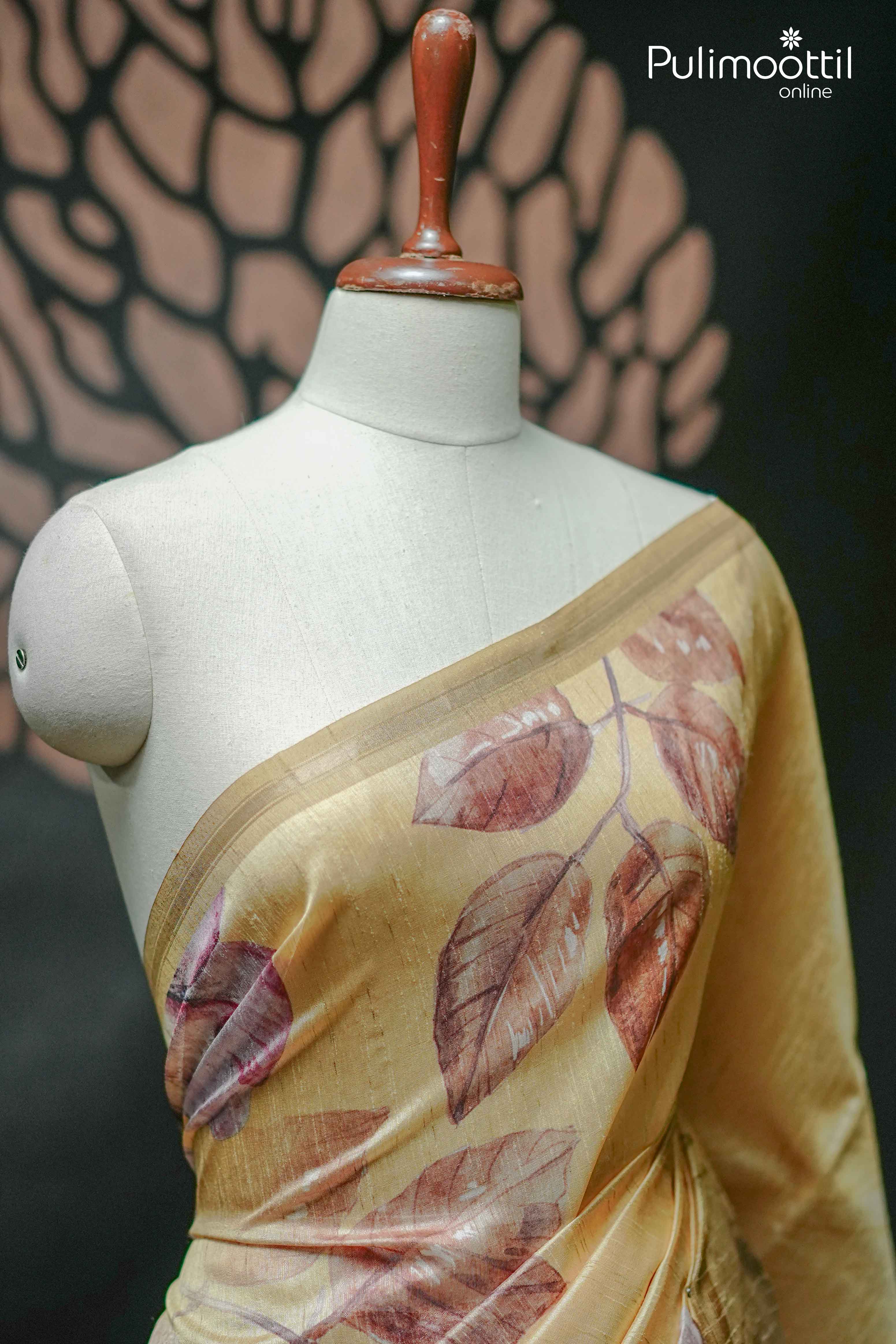 Light Golden Colour Semi Jute Saree