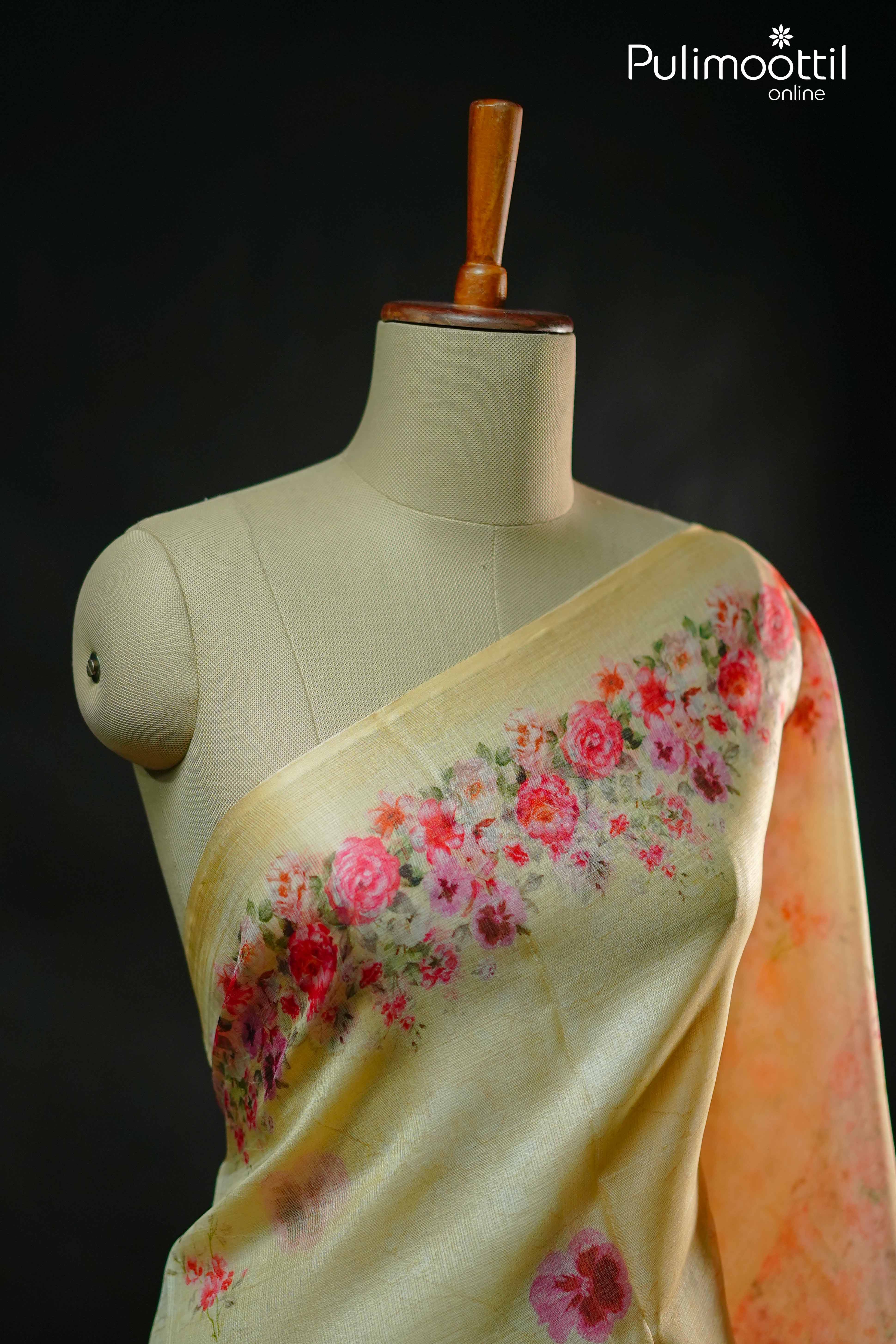 Light Yellow Colour Netcota Saree.