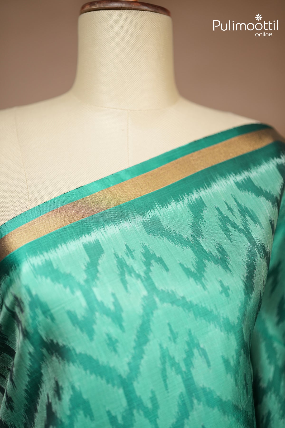 Peacock Green Colour Kanchipuram Soft Silk Ikat Design Saree