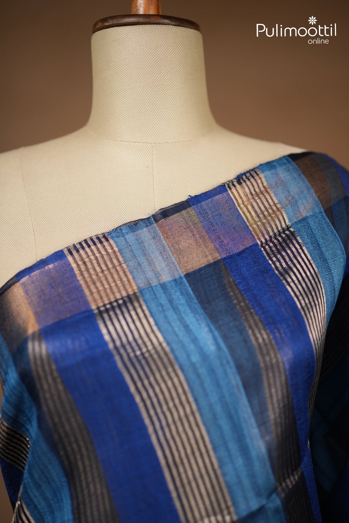 German Blue Colour Jute Silk Saree