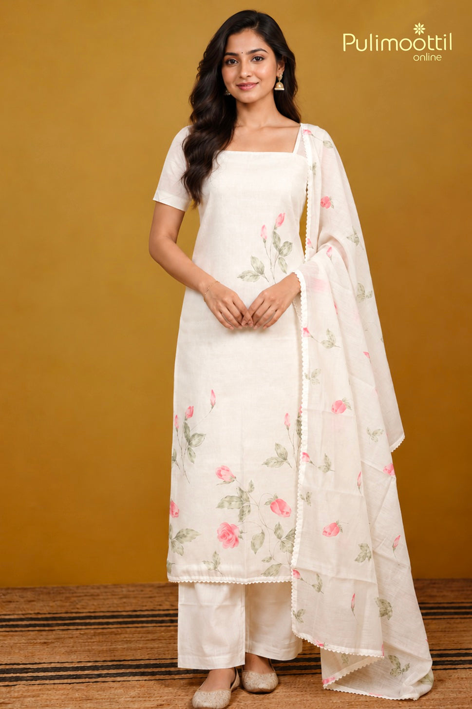 White Chanderi Unstitched Salwar Set