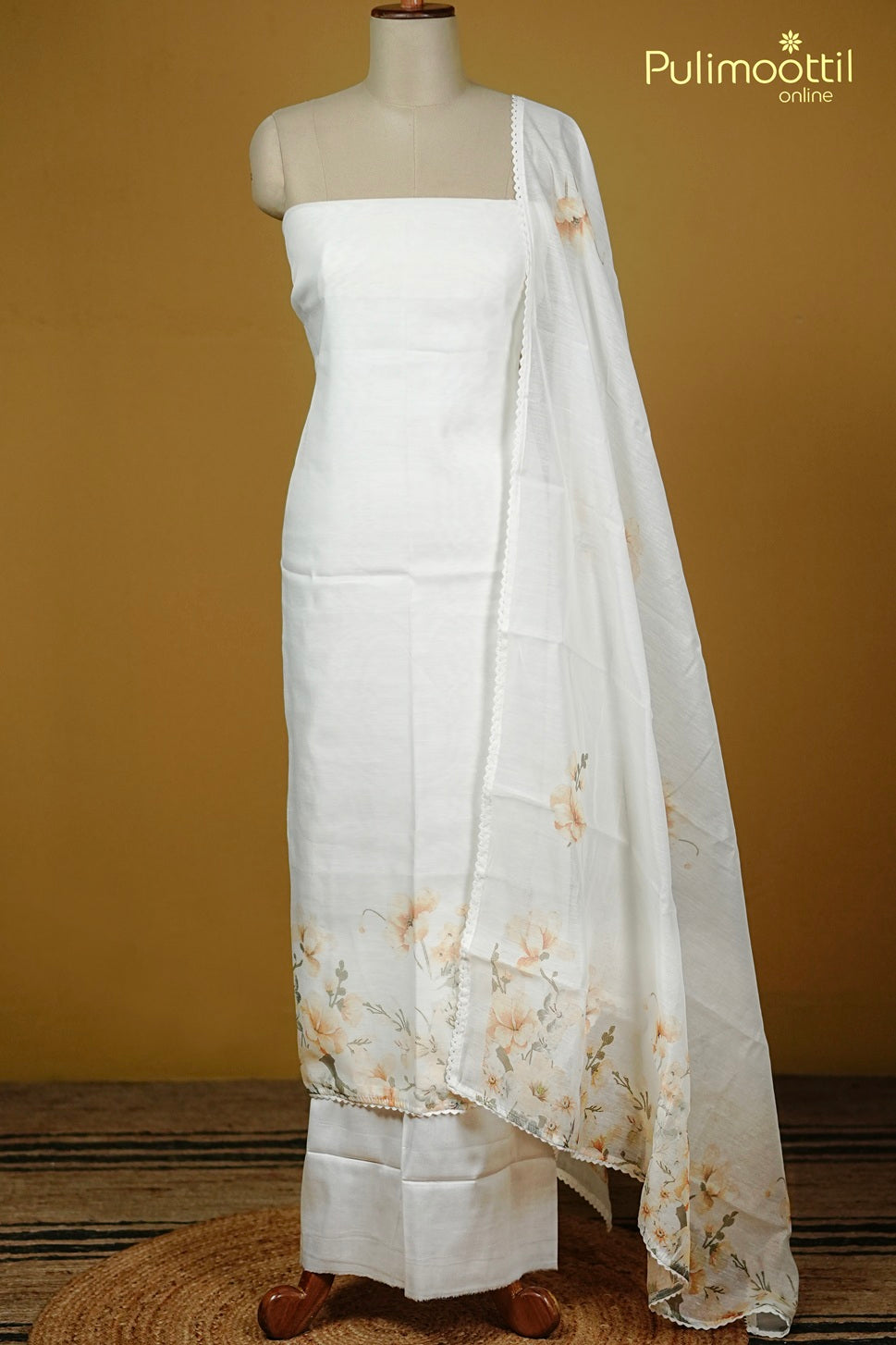 White Chanderi Unstitched Salwar Set