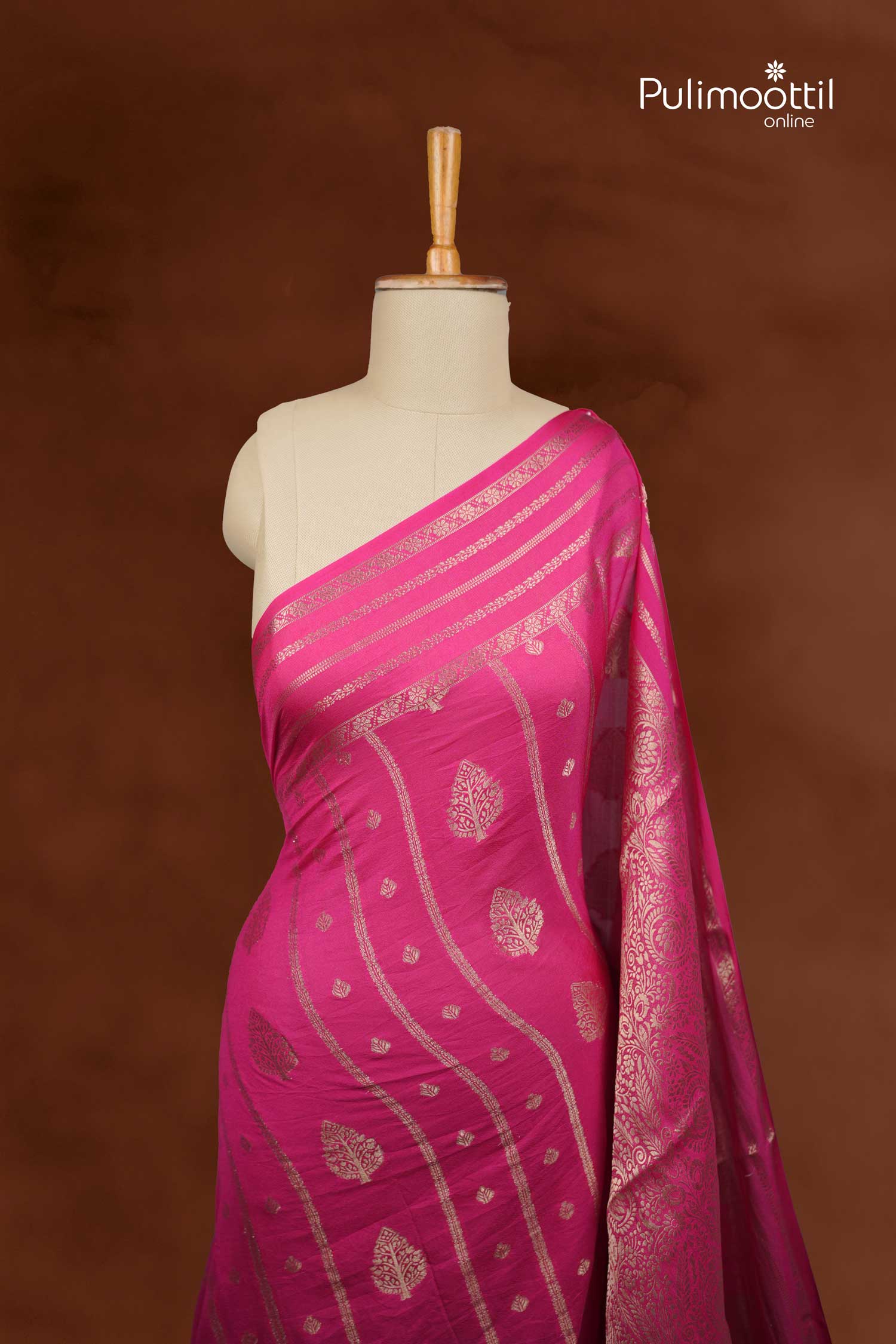 Pink Colour Semi Banarasi Saree.