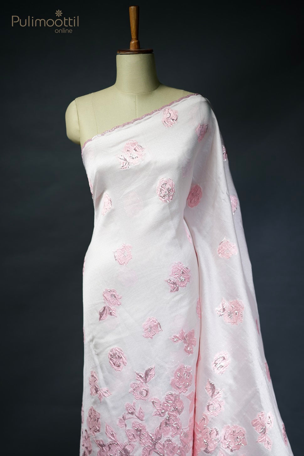 Light pink-colored Turkish organza fancy saree