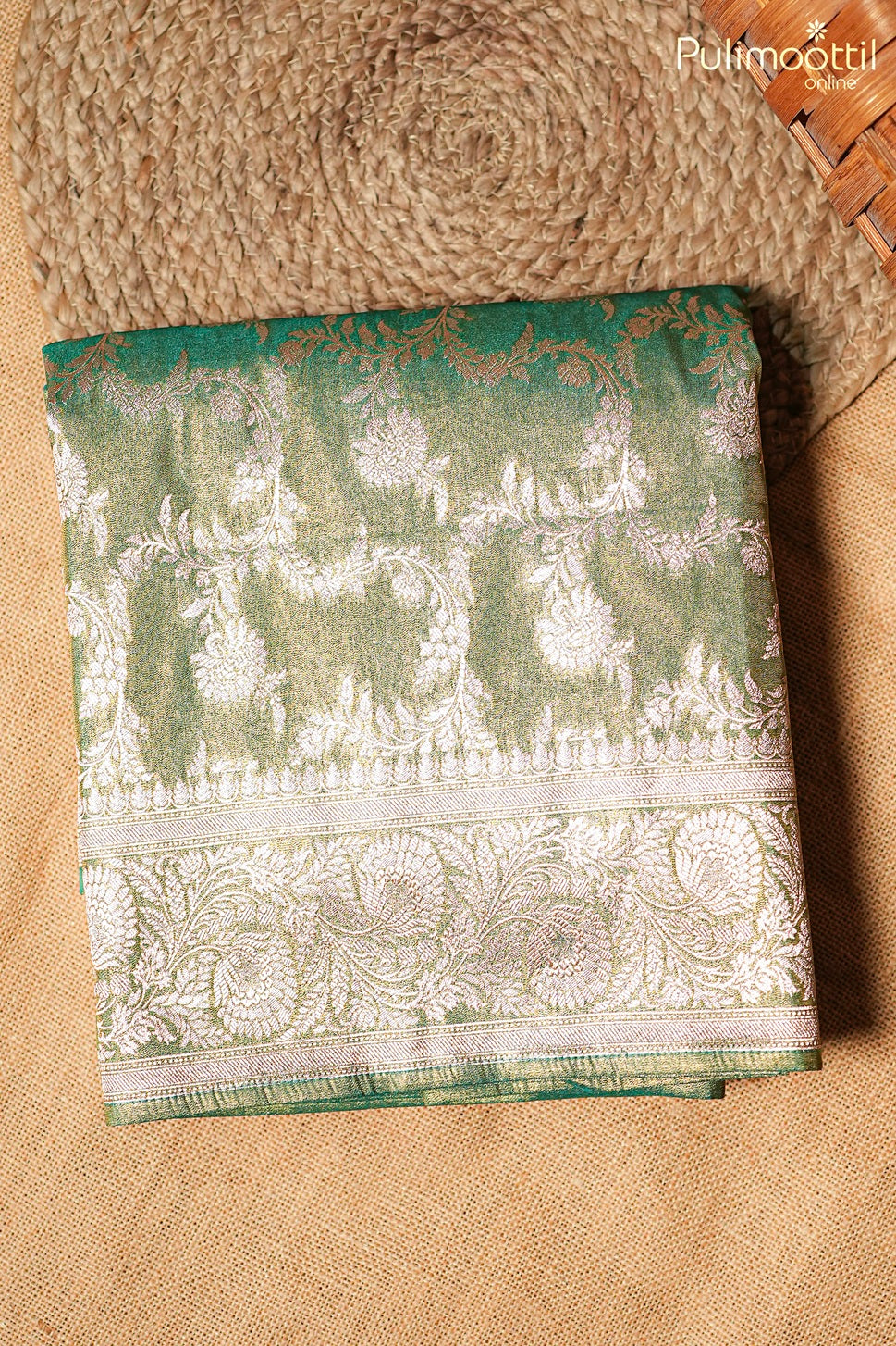 Dark blue green color golden tissue Banarasi saree