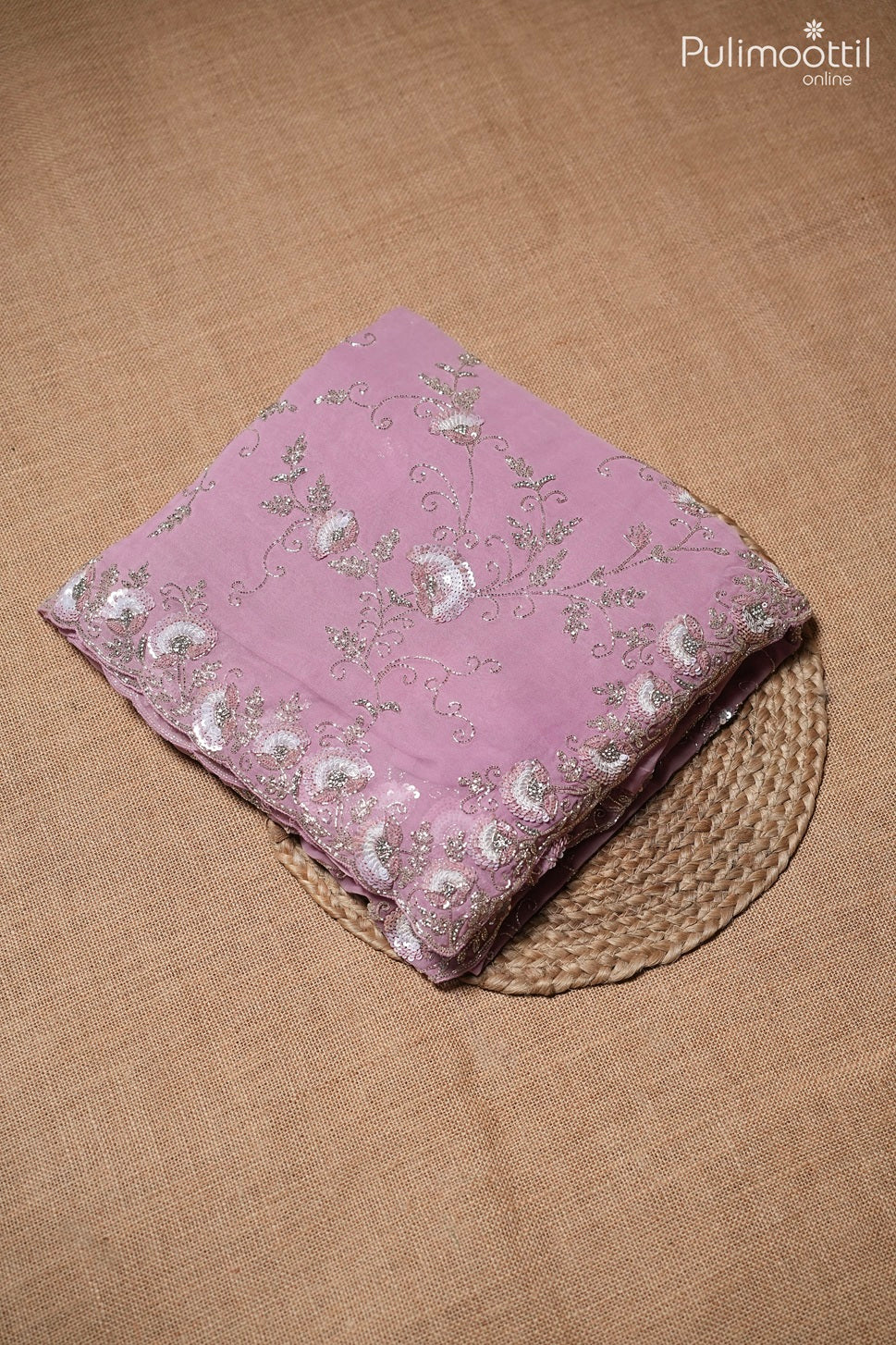Pink lavender color georgette fancy saree