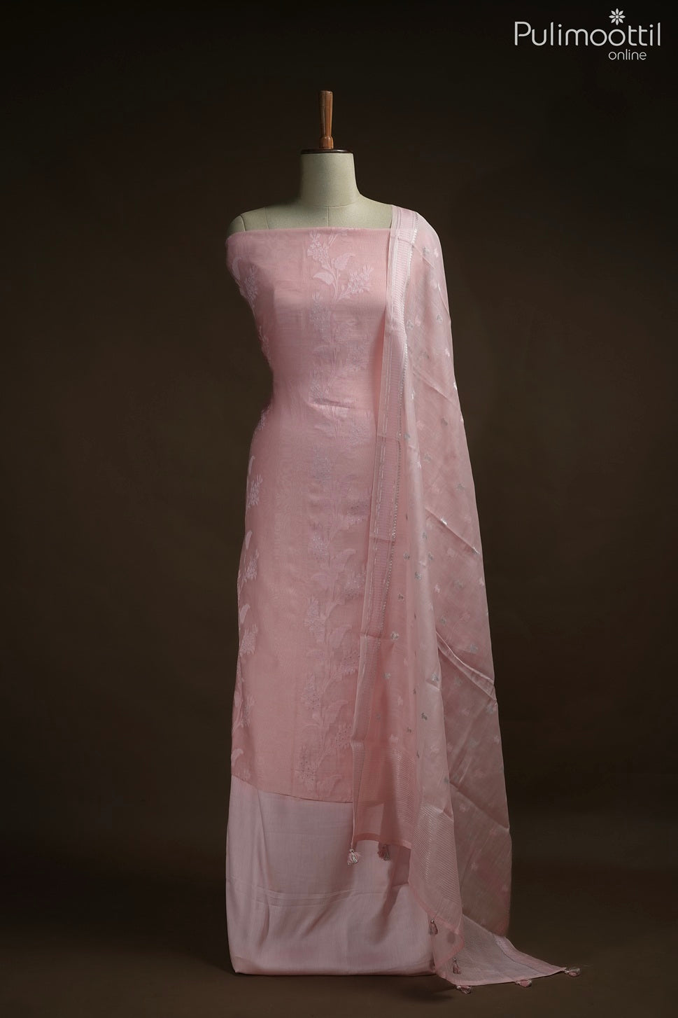 PEACH PINK CHANDERI UNSTITCHED SALWAR SET