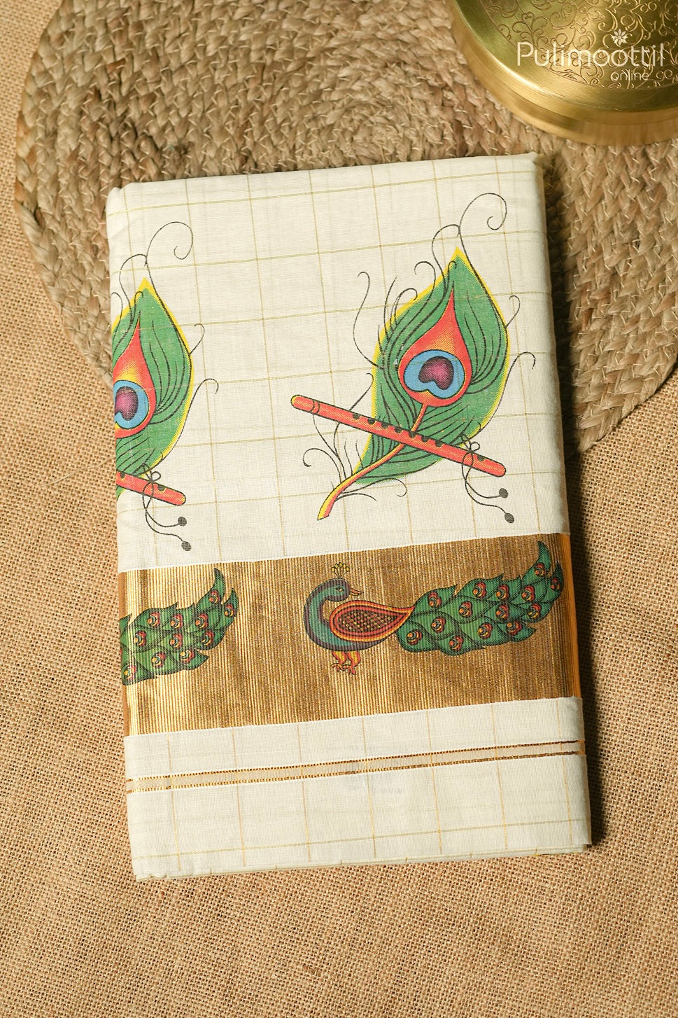 Kerala traditional printed check set saree